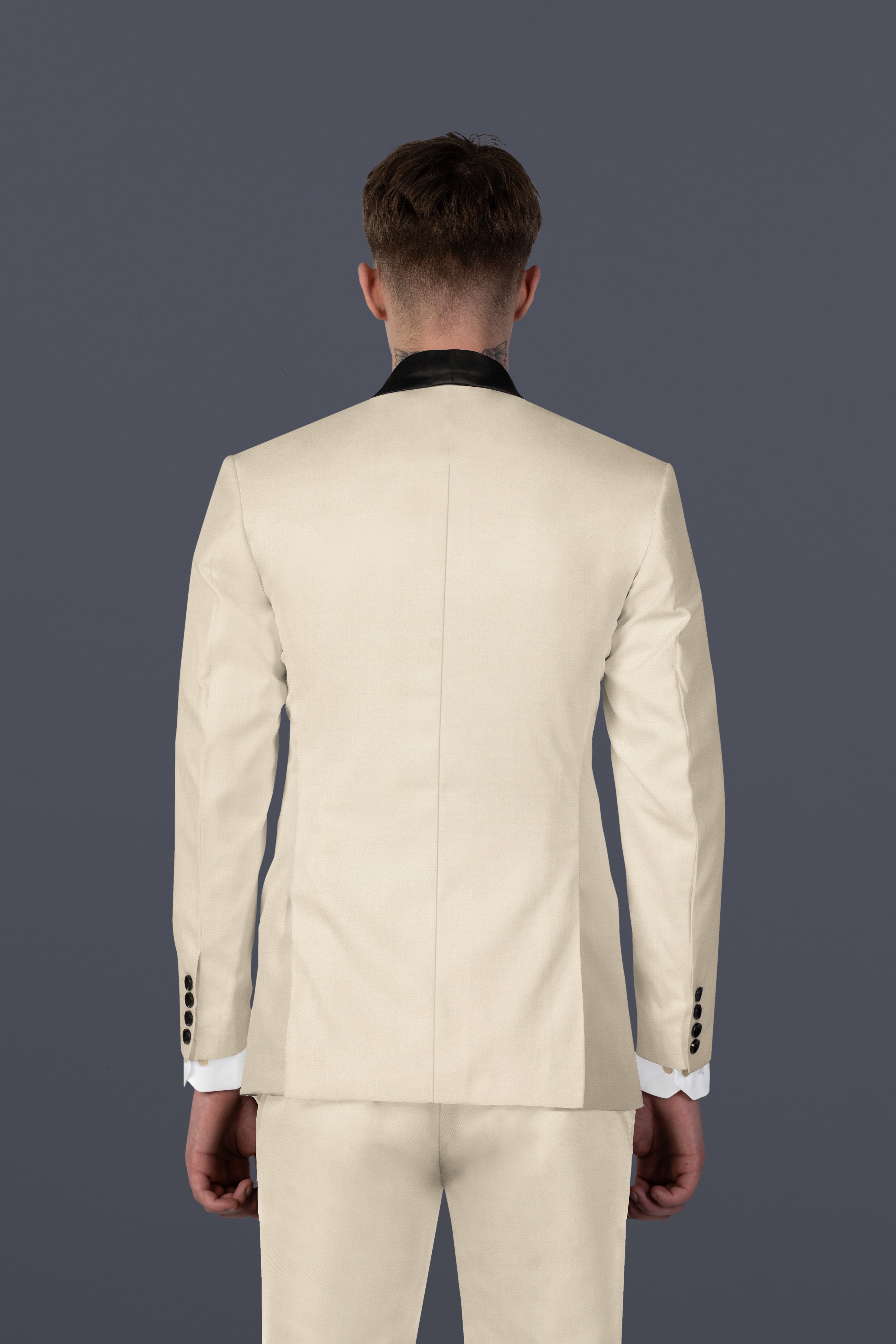 Moon Mist Cream Solid Wool Blend Tuxedo Suit