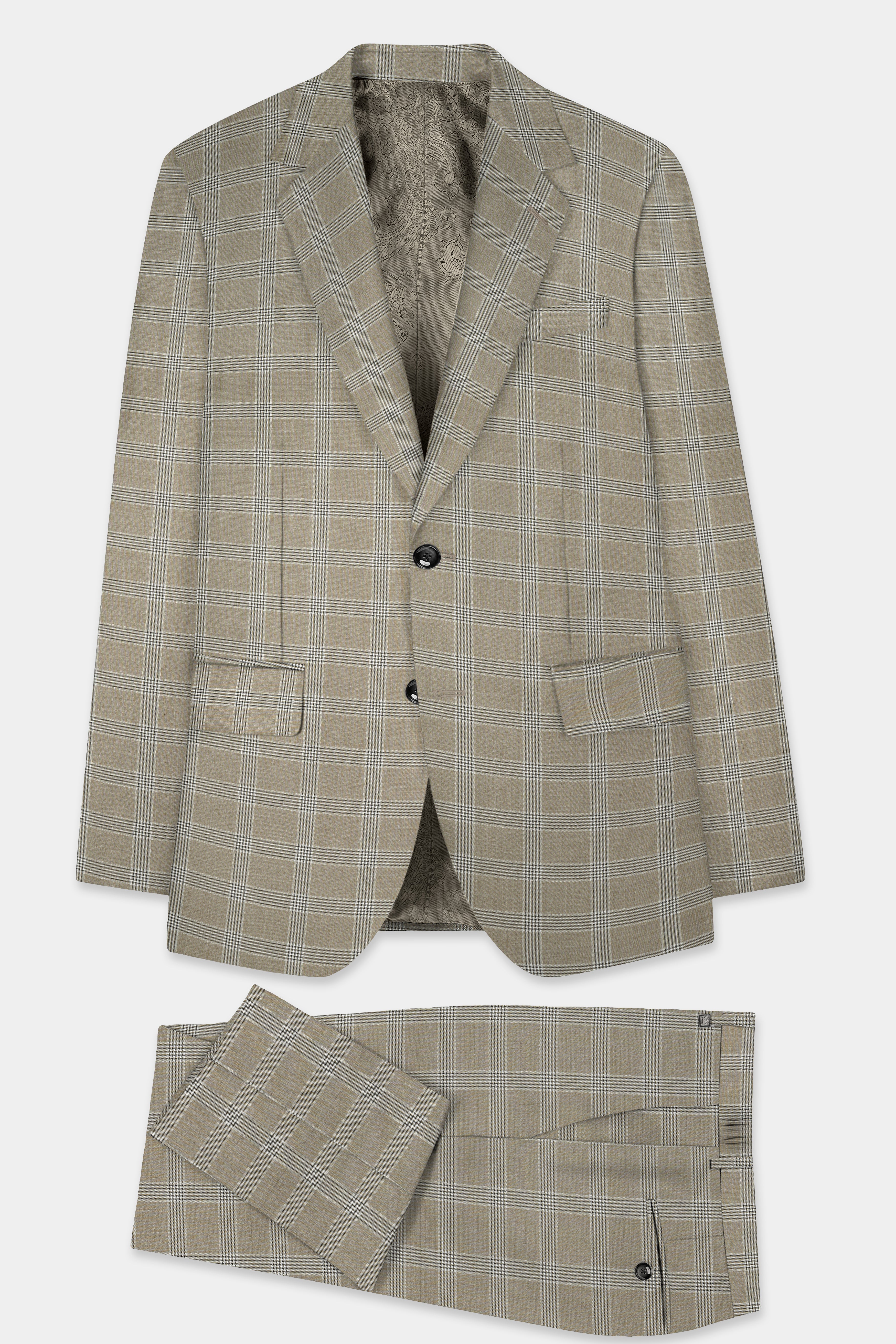Sandrift Cream Plaid Wool Blend Single Breasted Suit