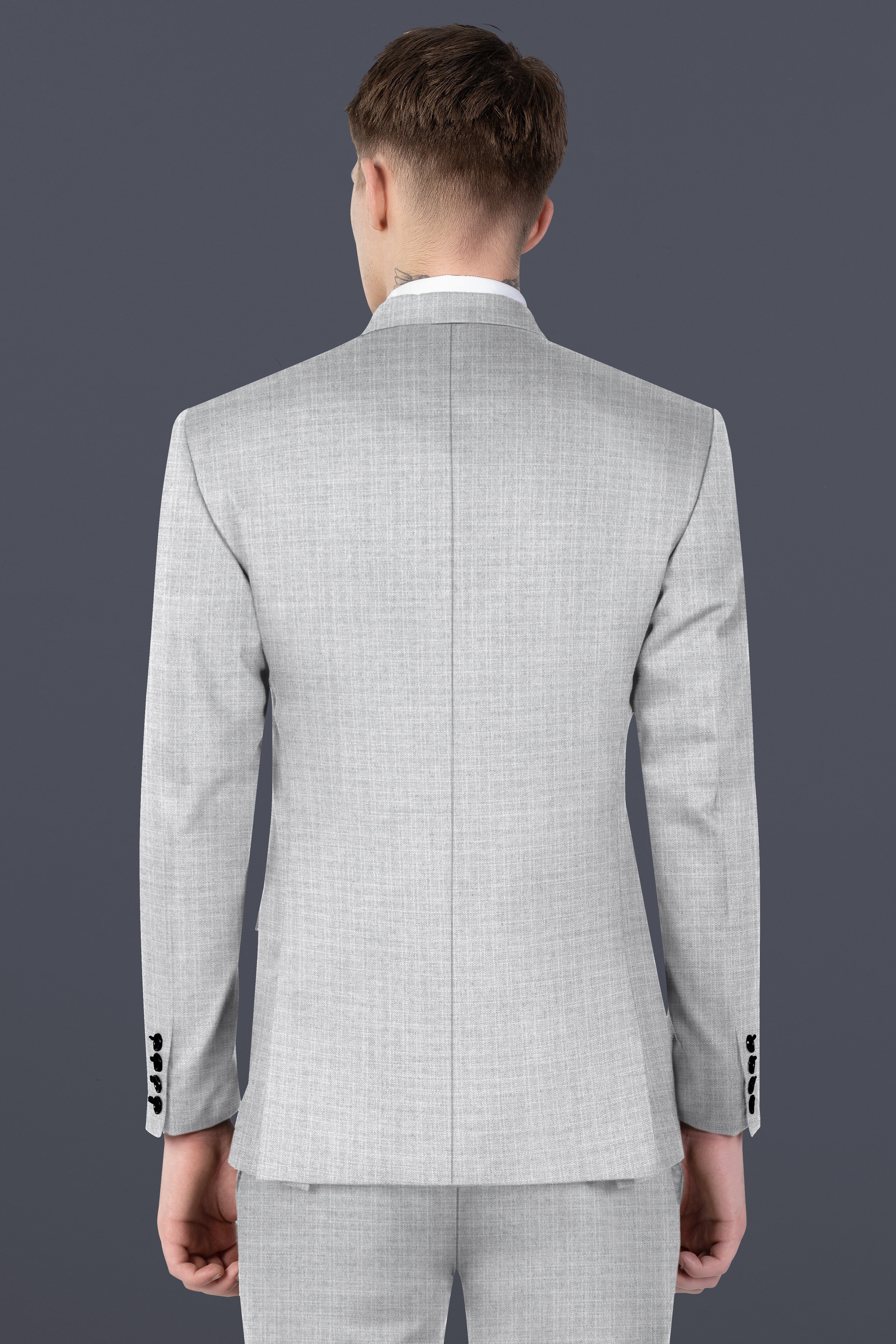 Pastel Gray Textured Wool Blend Double Breasted Suit