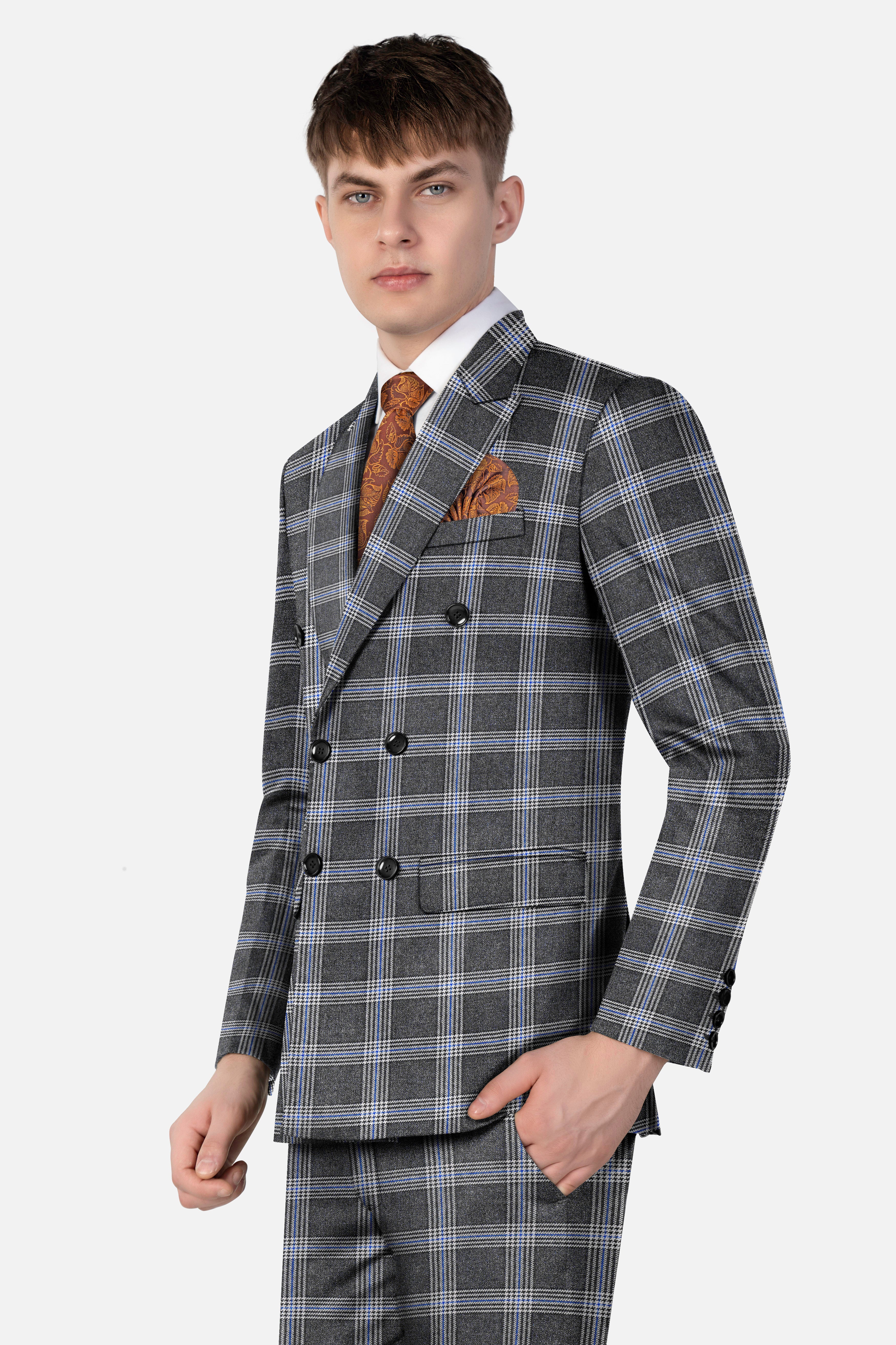 Iridium Gray Plaid Tweed Double Breasted Suit