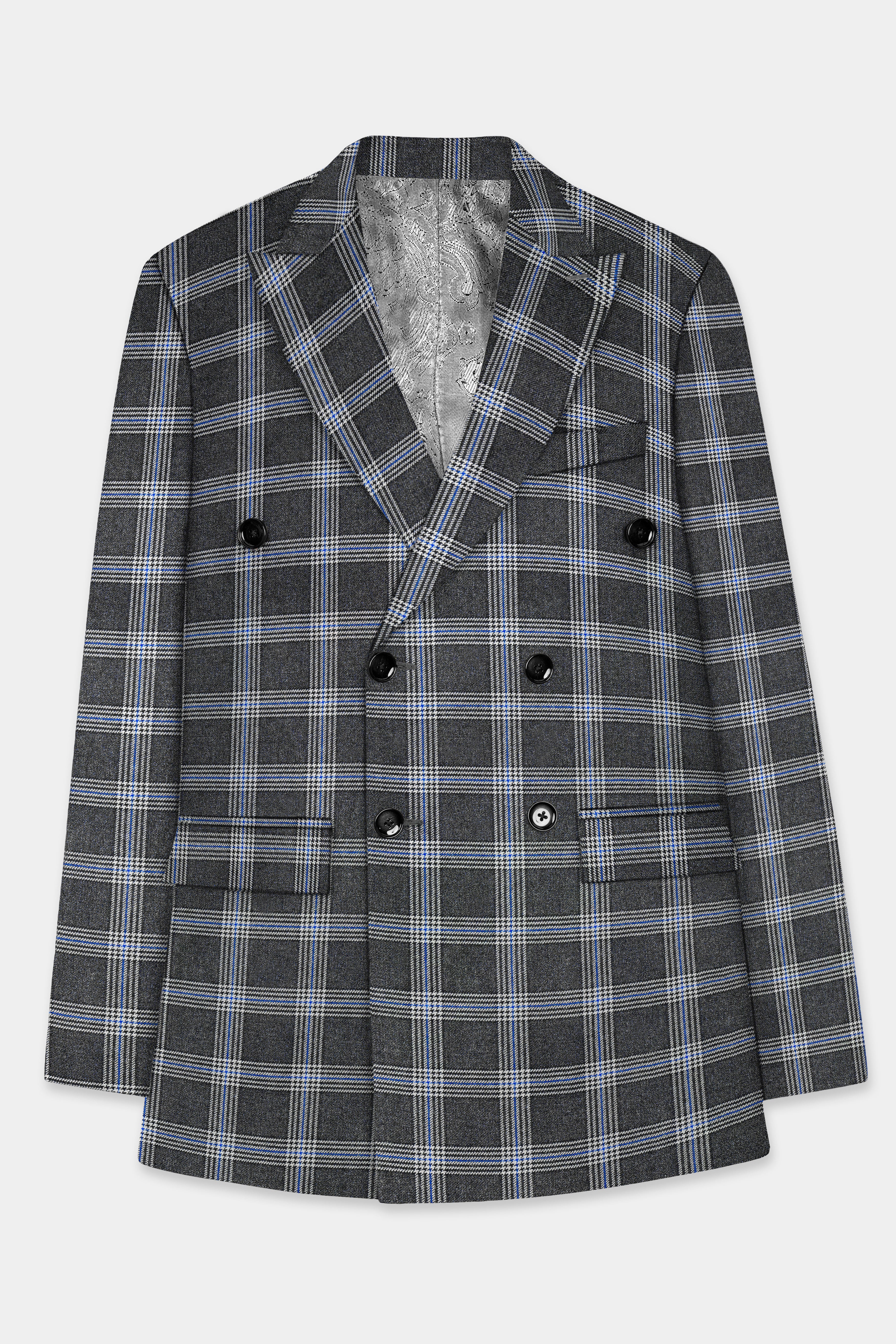 Iridium Gray Plaid Tweed Double Breasted Suit