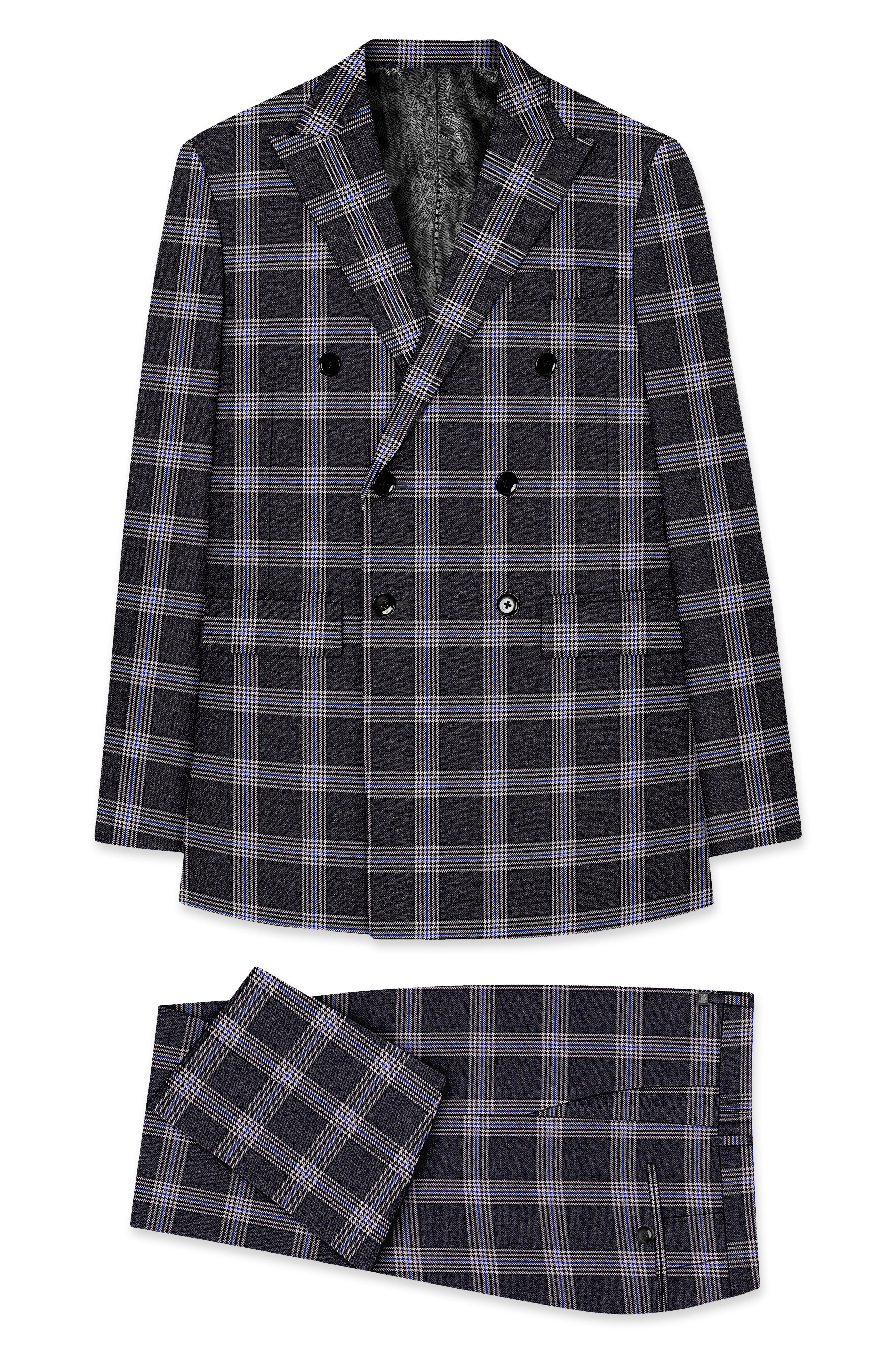 Iridium Gray Plaid Tweed Double Breasted Suit