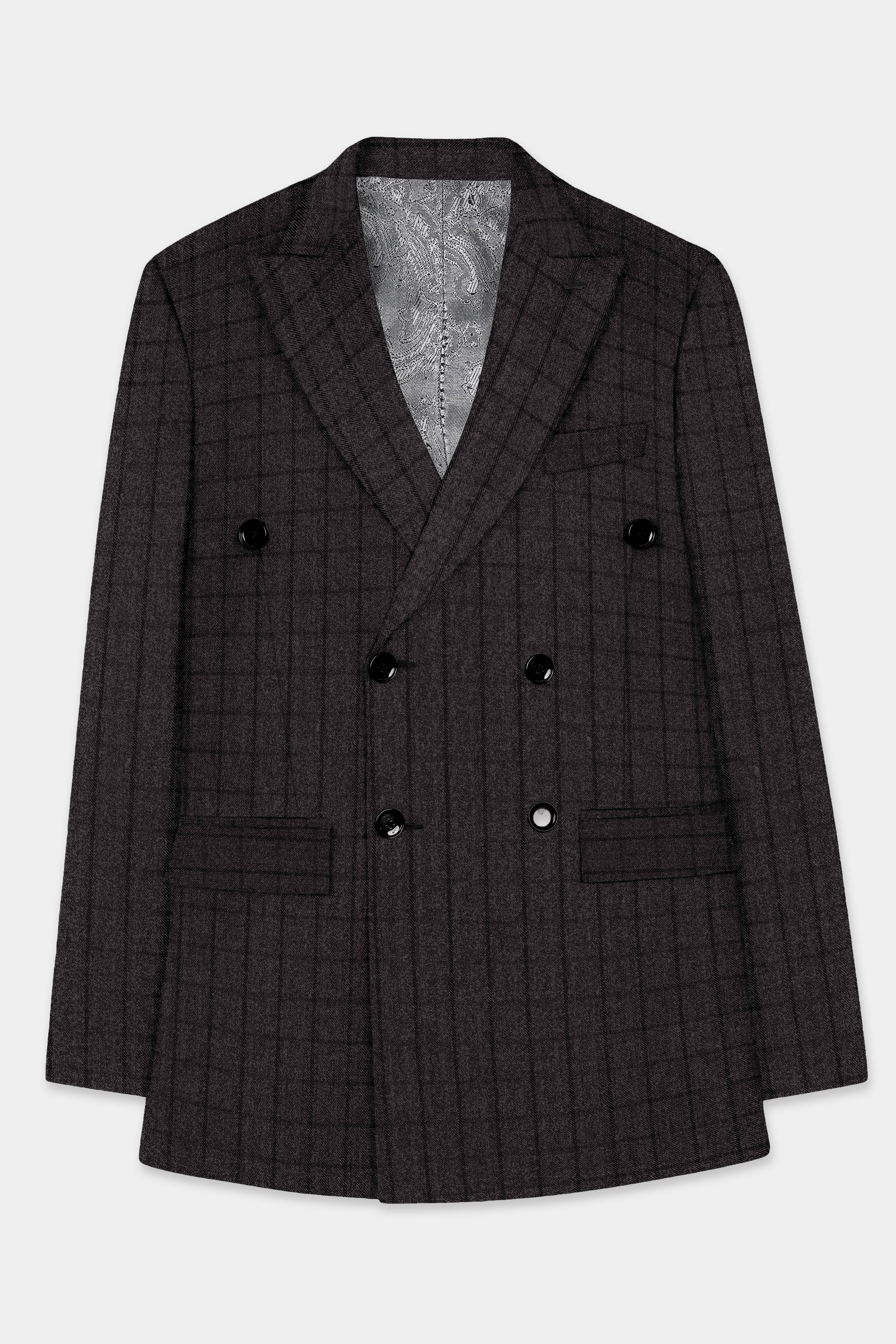 Thunder Gray Windowpane Tweed Double Breasted Suit