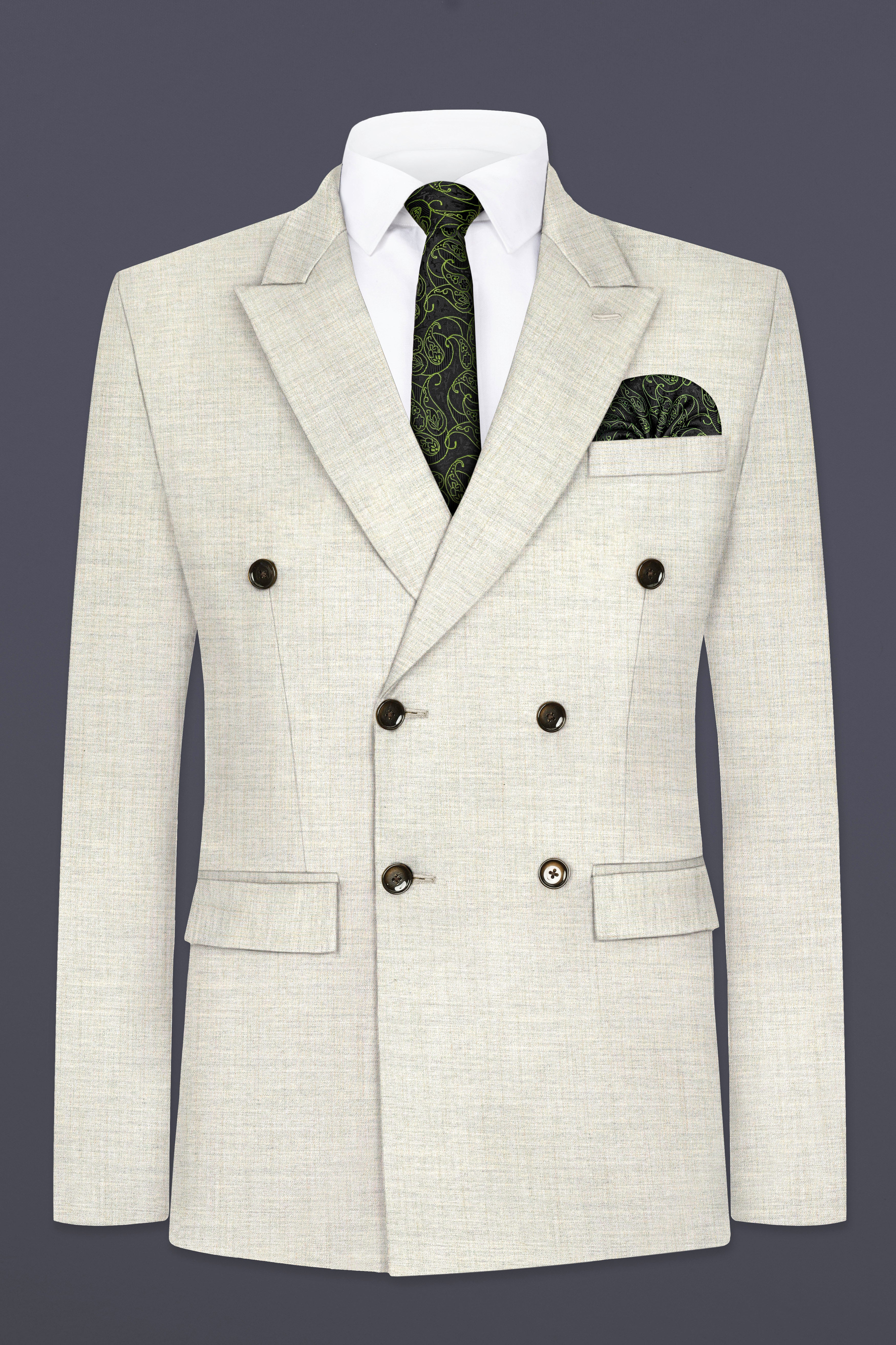 Spanish Gray Textured Wool Blend Double Breasted Suit