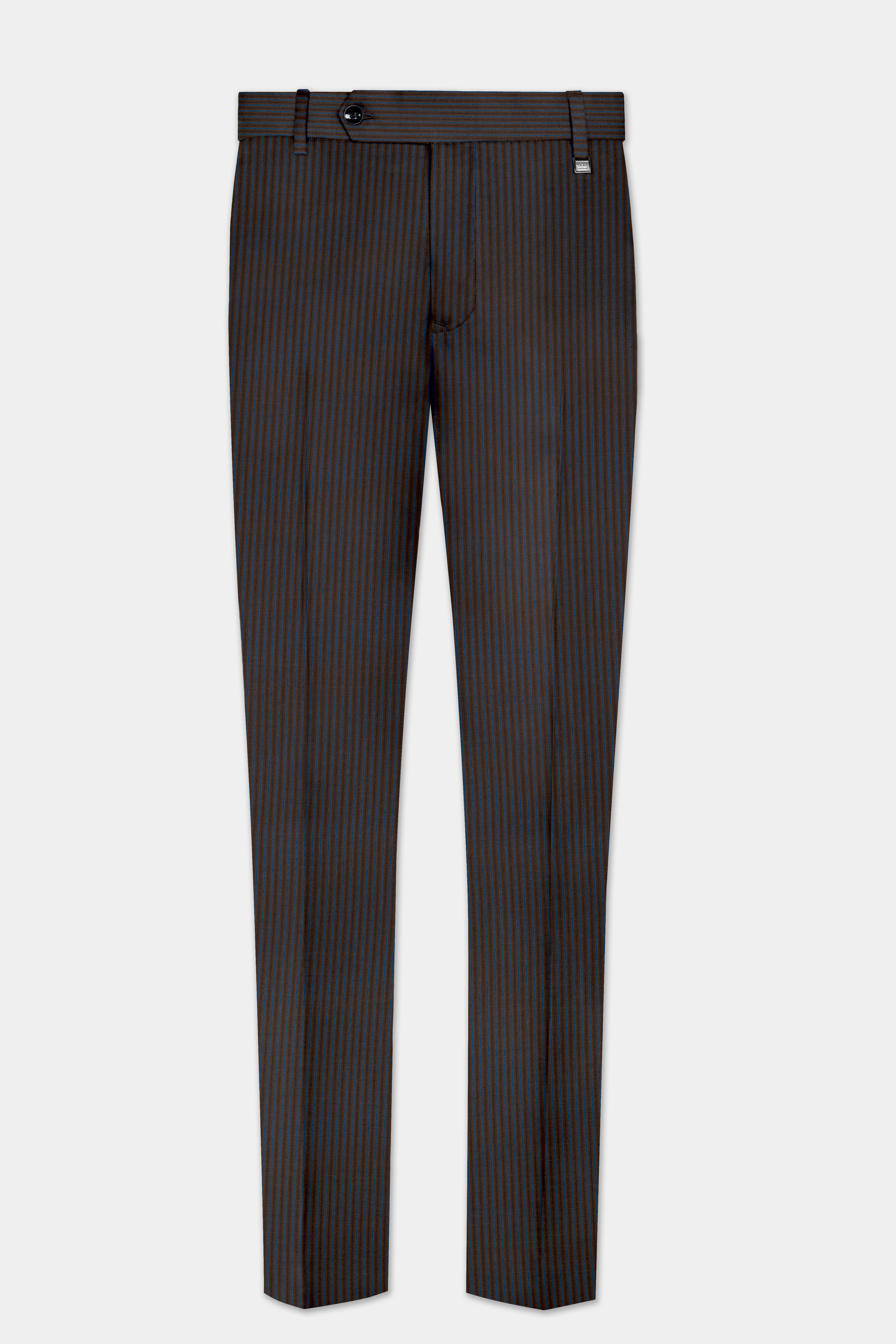 Eclipse Brown with Kashmir Blue Striped Wool Blend Double Breasted Suit