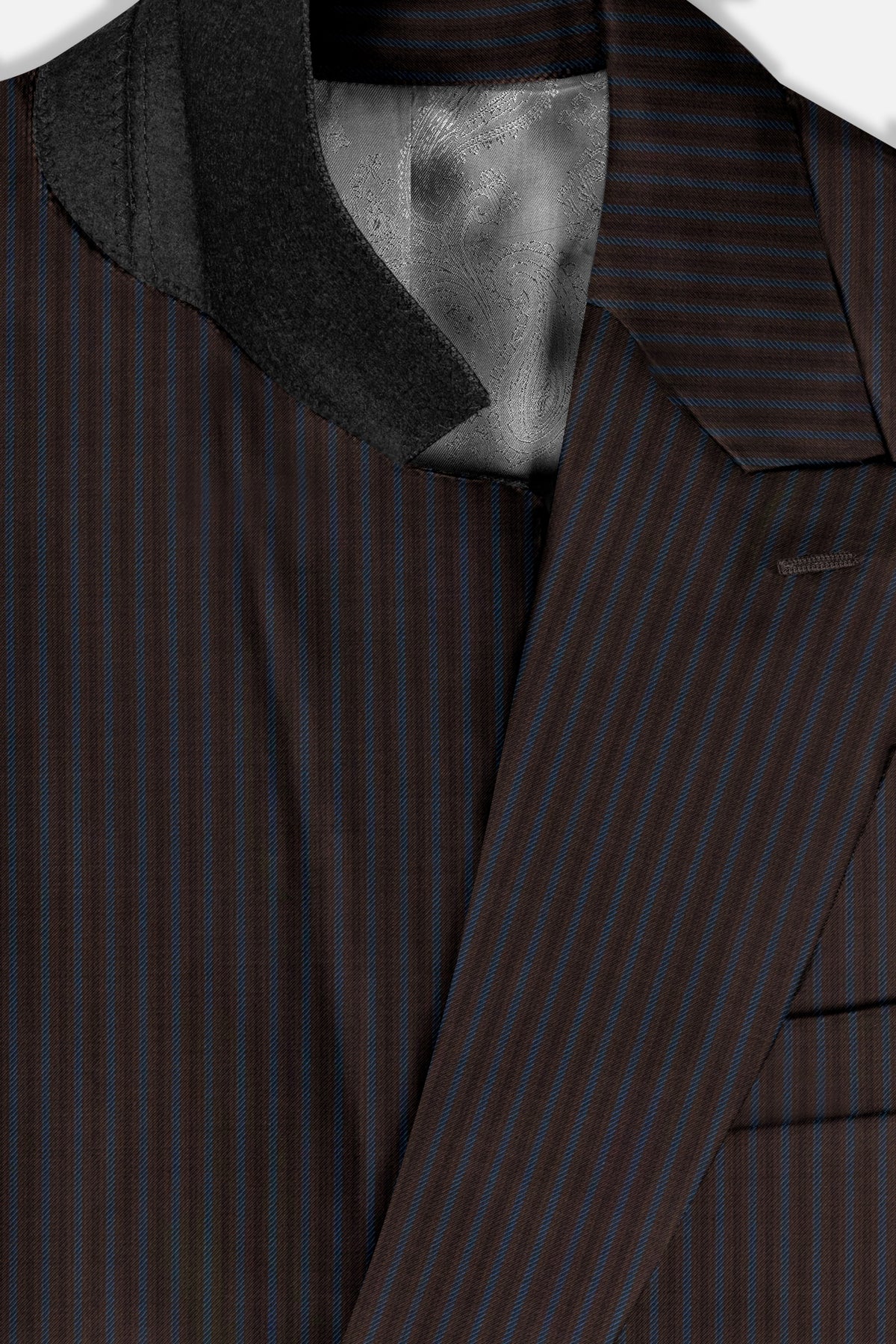 Eclipse Brown with Kashmir Blue Striped Wool Blend Double Breasted Suit