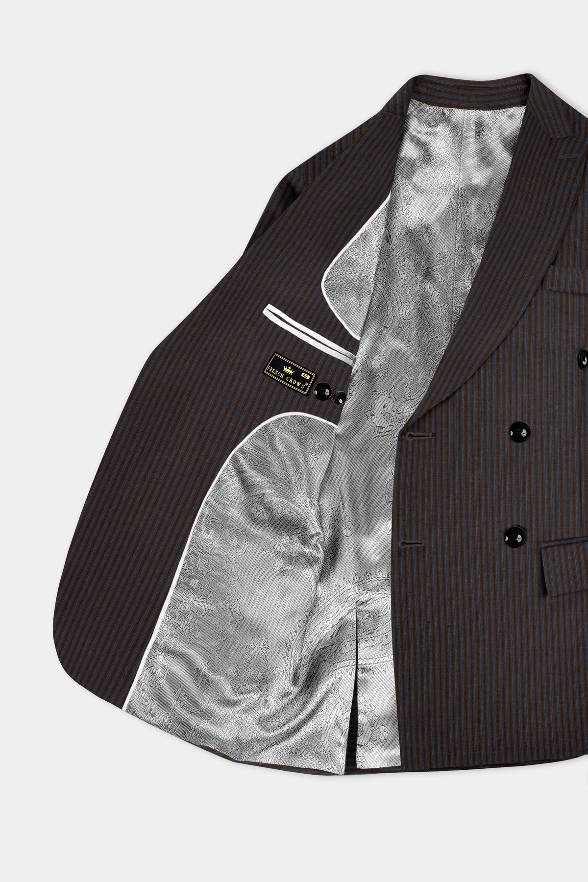 Eclipse Brown with Kashmir Blue Striped Wool Blend Double Breasted Suit