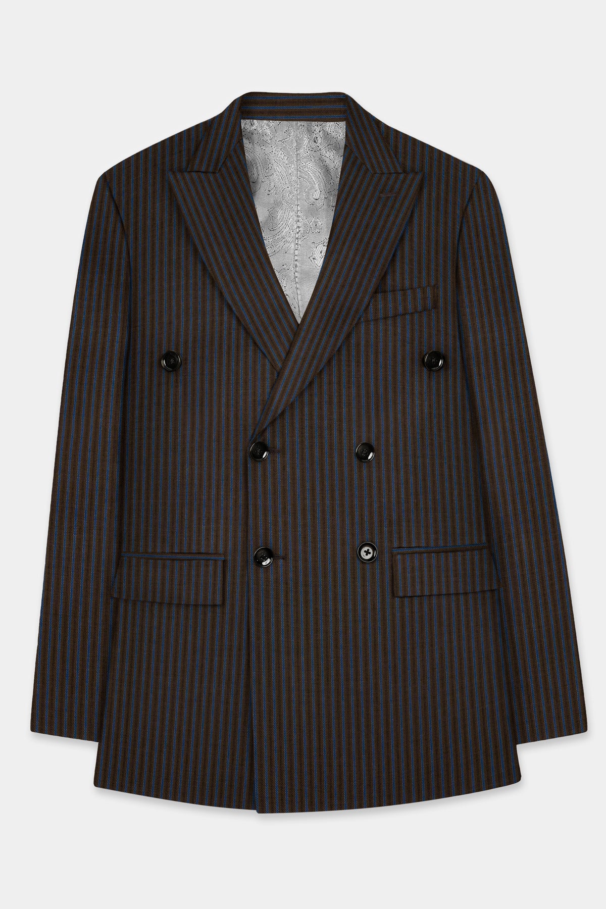 Eclipse Brown with Kashmir Blue Striped Wool Blend Double Breasted Suit