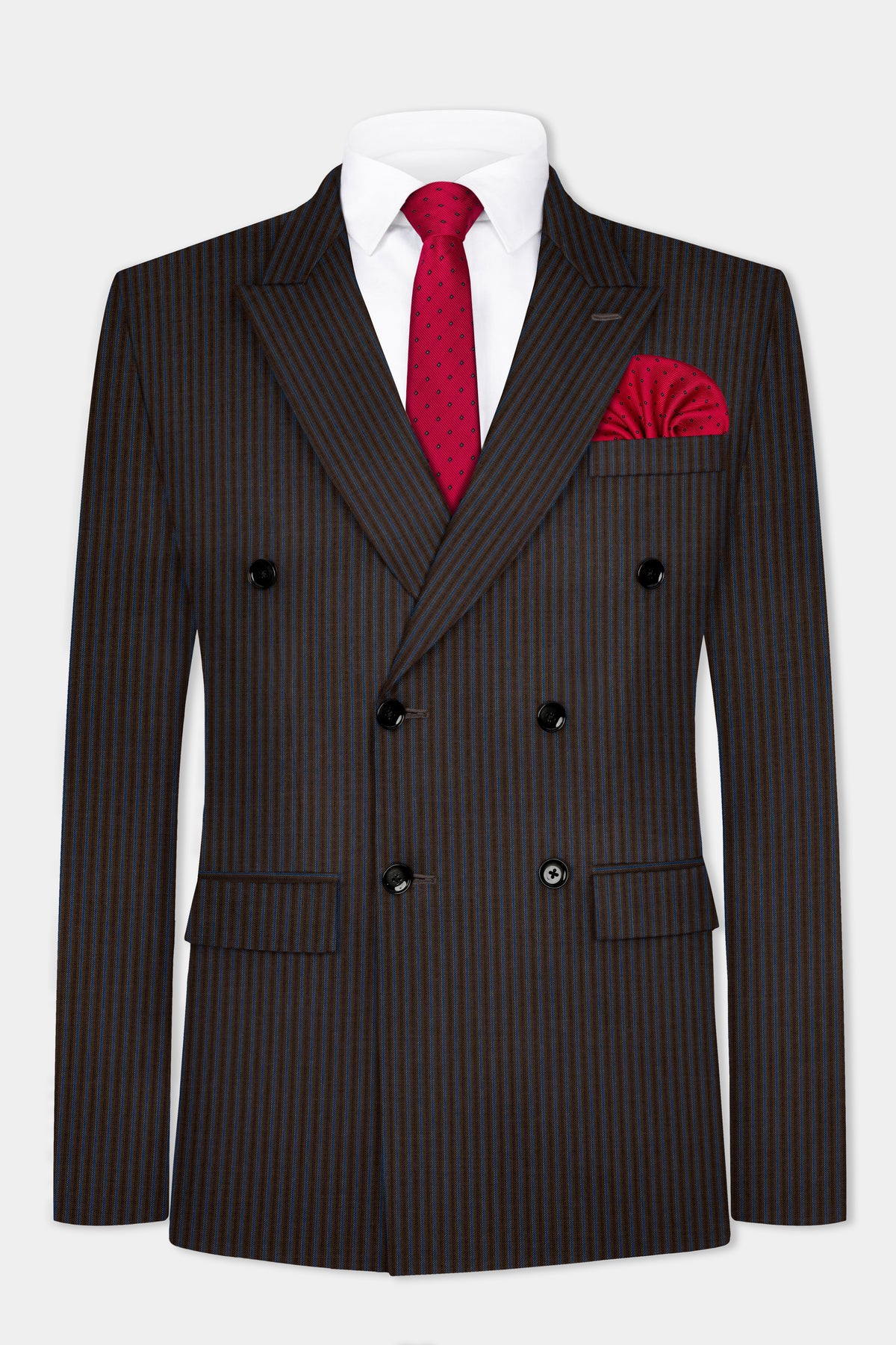 Eclipse Brown with Kashmir Blue Striped Wool Blend Double Breasted Suit