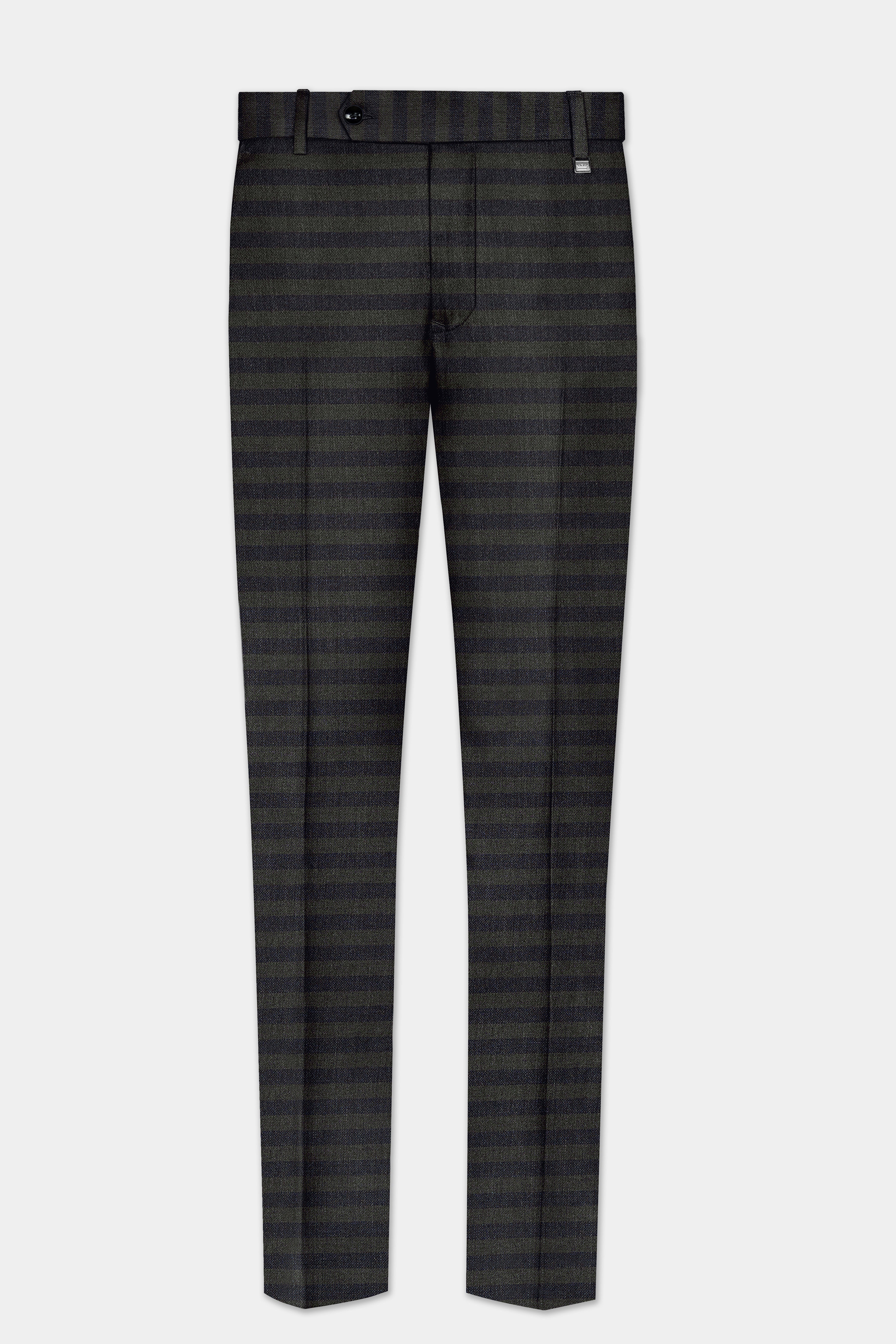 Heavy Green with Black Striped Wool Blend Double Breasted Suit