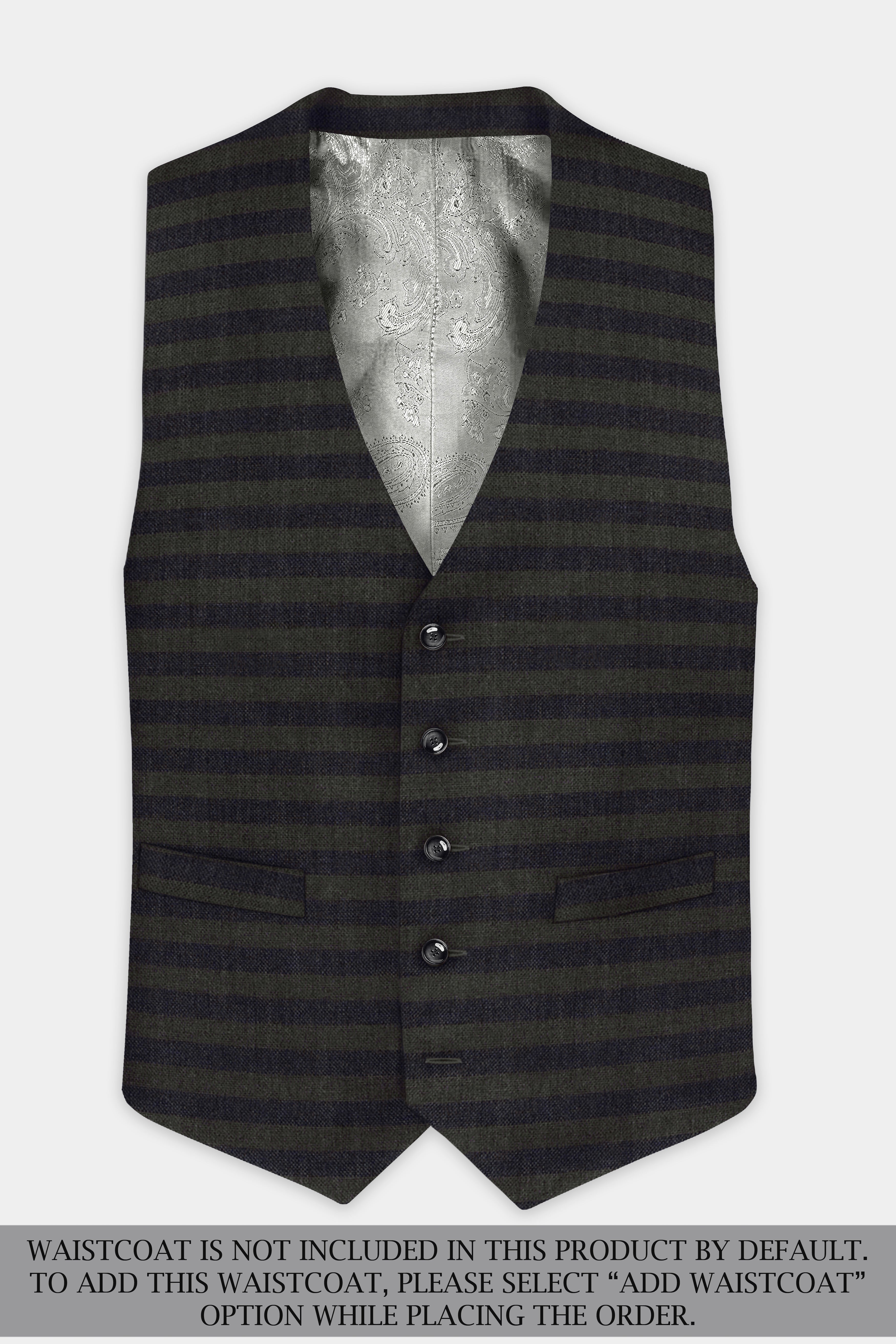 Heavy Green with Black Striped Wool Blend Double Breasted Suit