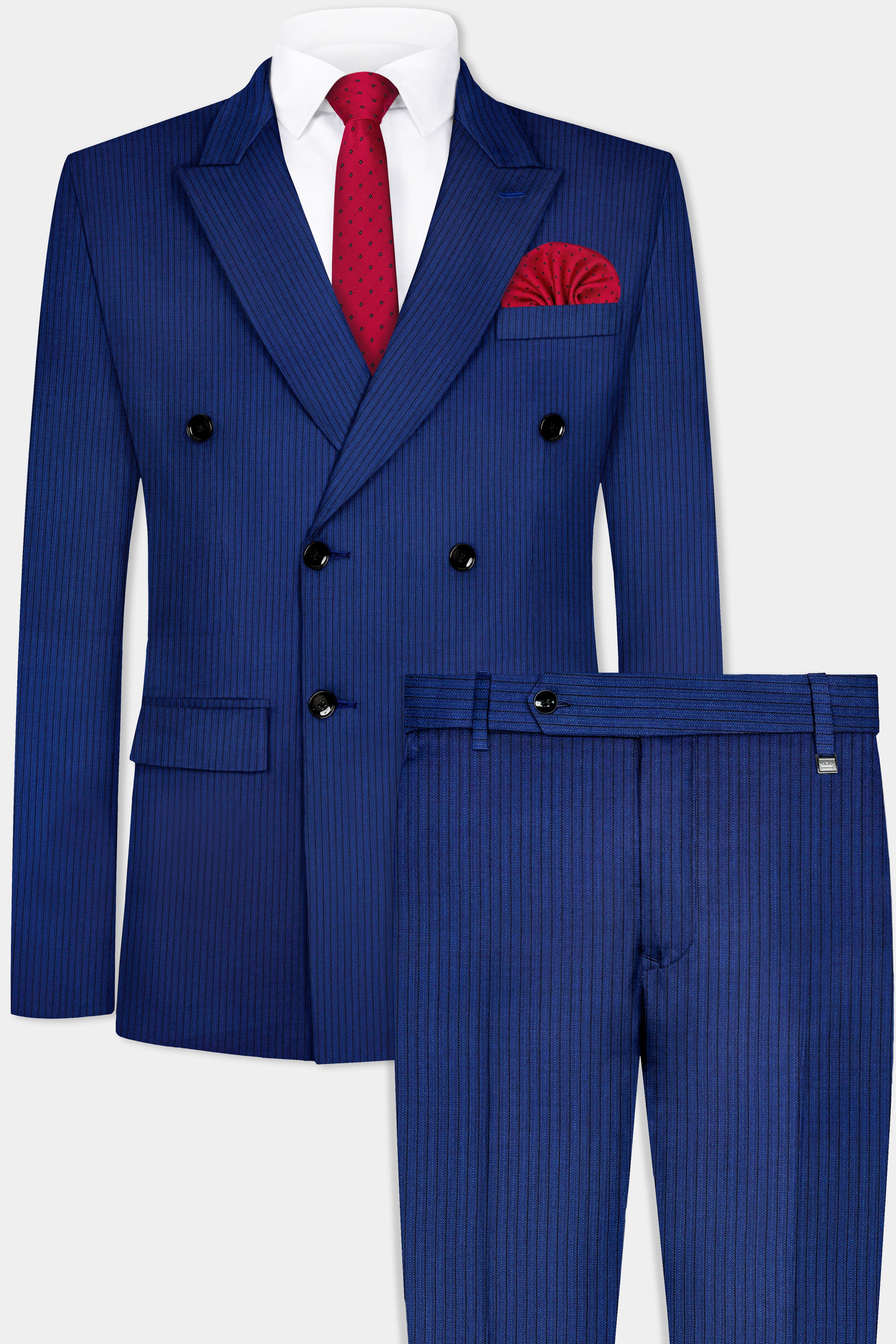 Bunting Blue Striped Wool Blend Double Breasted Suit