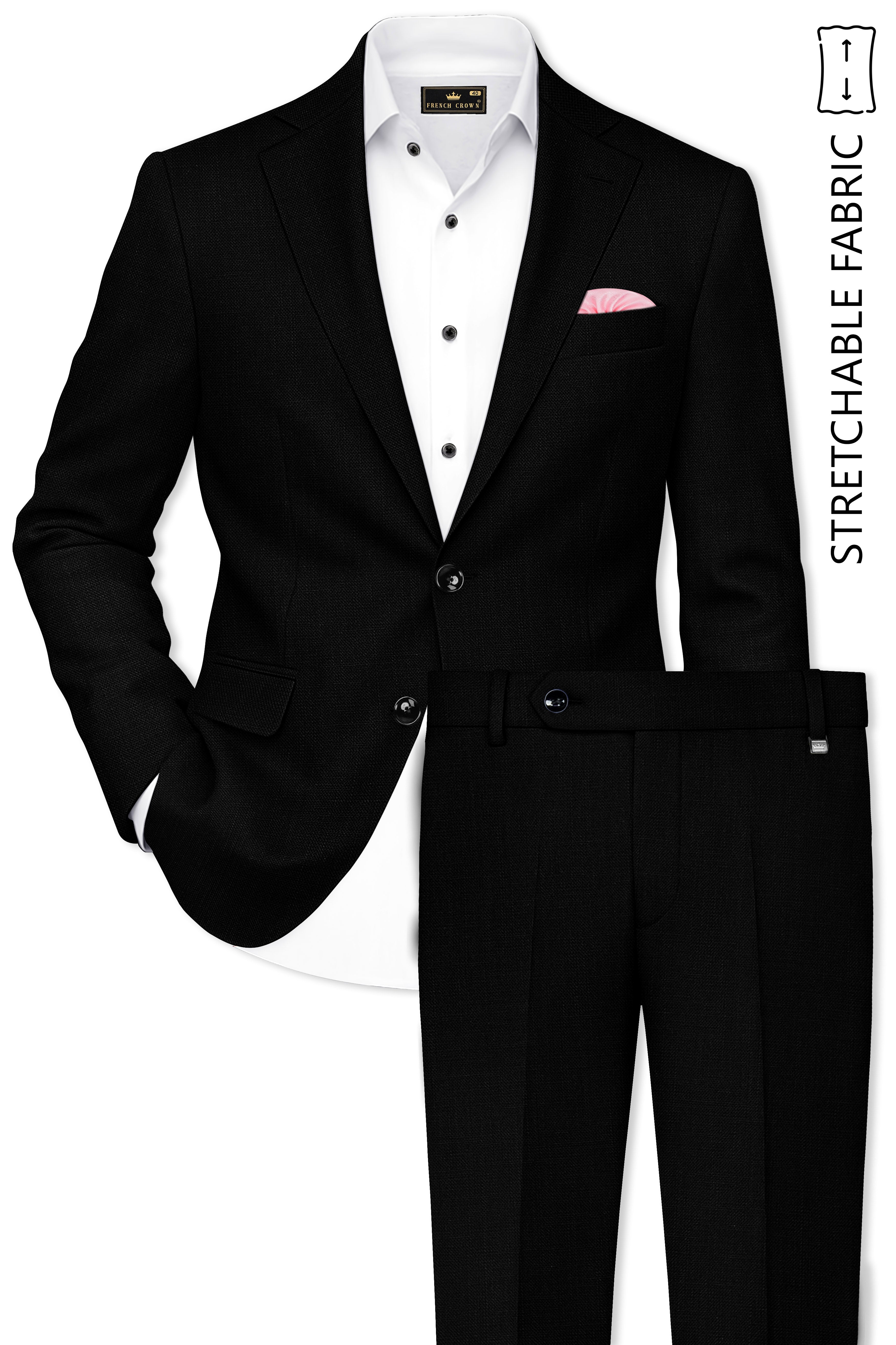 Jade Black Luxurious Linen Single Breasted Stretchable traveler Suit