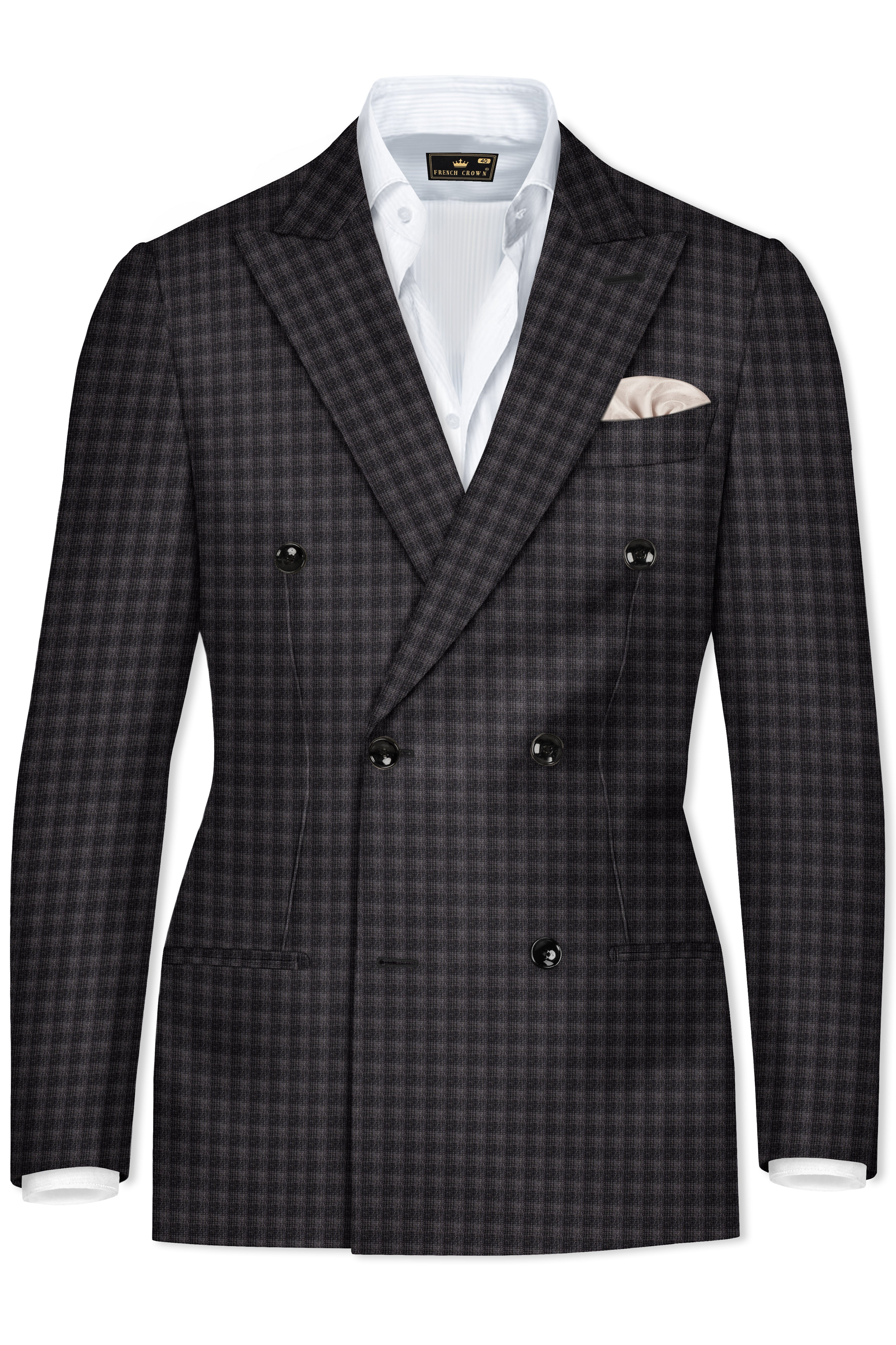 Piano Gray Plaid Wool Blend Double Breasted Suit