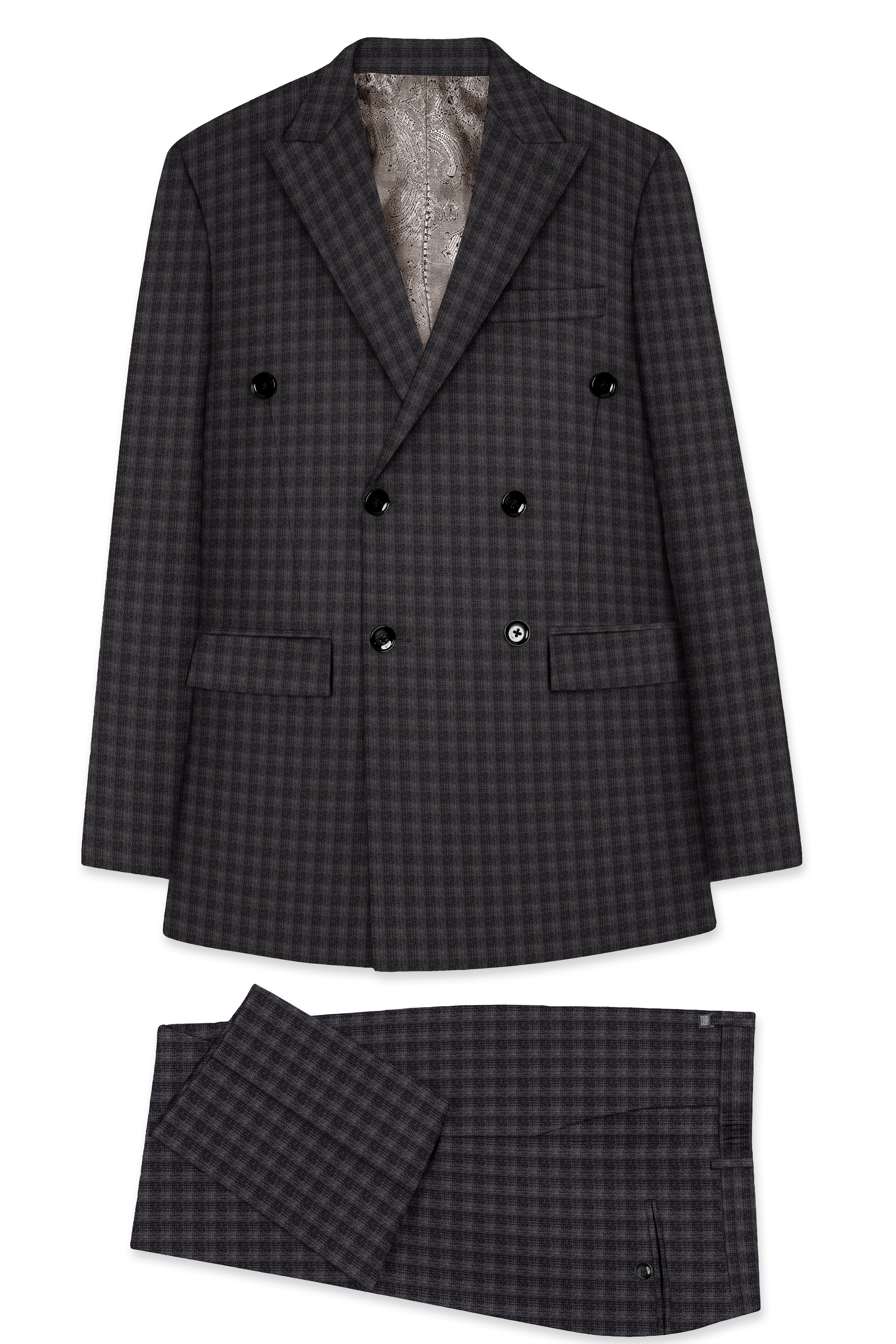 Piano Gray Plaid Wool Blend Double Breasted Suit
