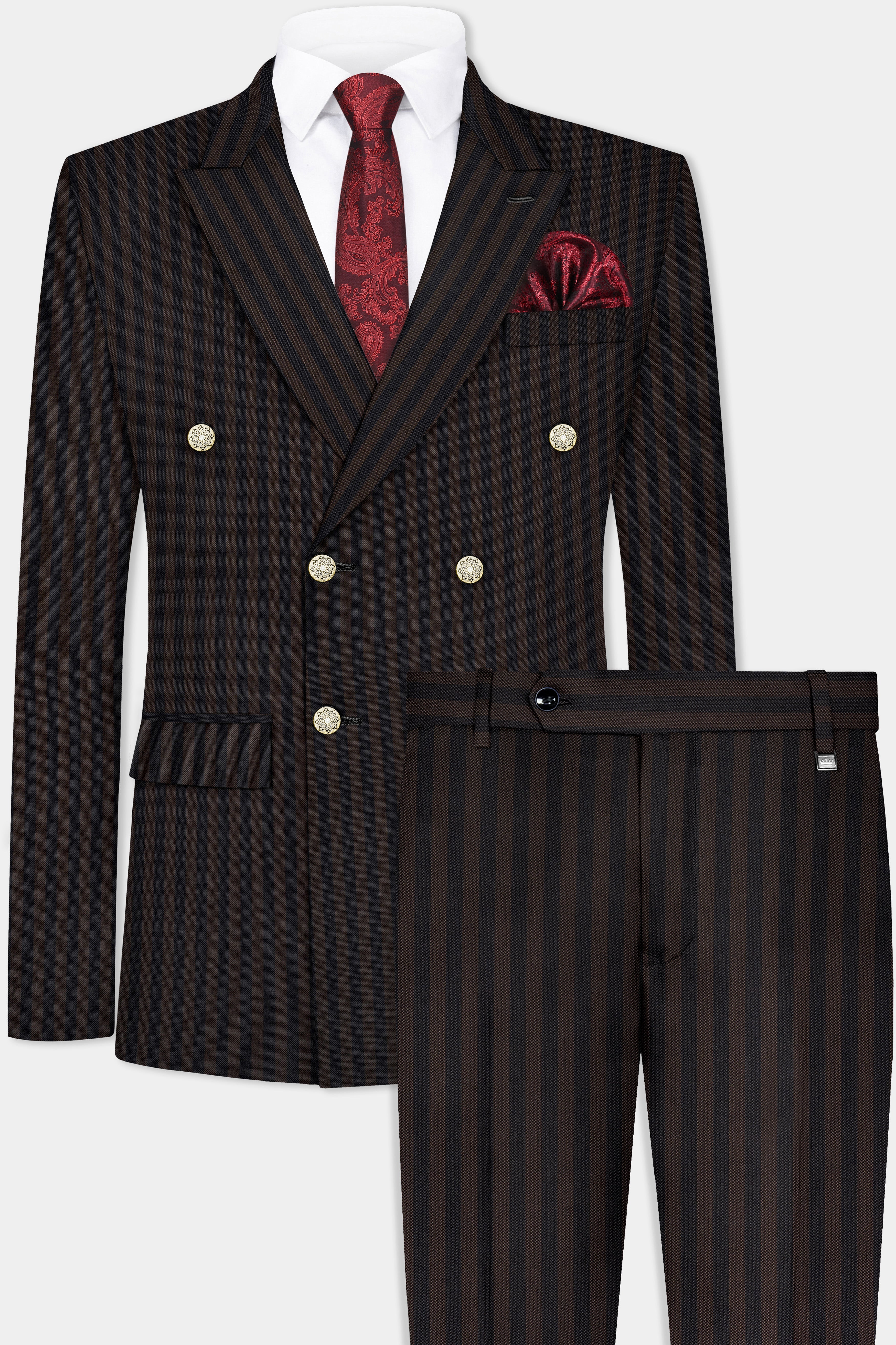 Eternity Brown With Vulcan Black Stripes Premium Wool Blend Double