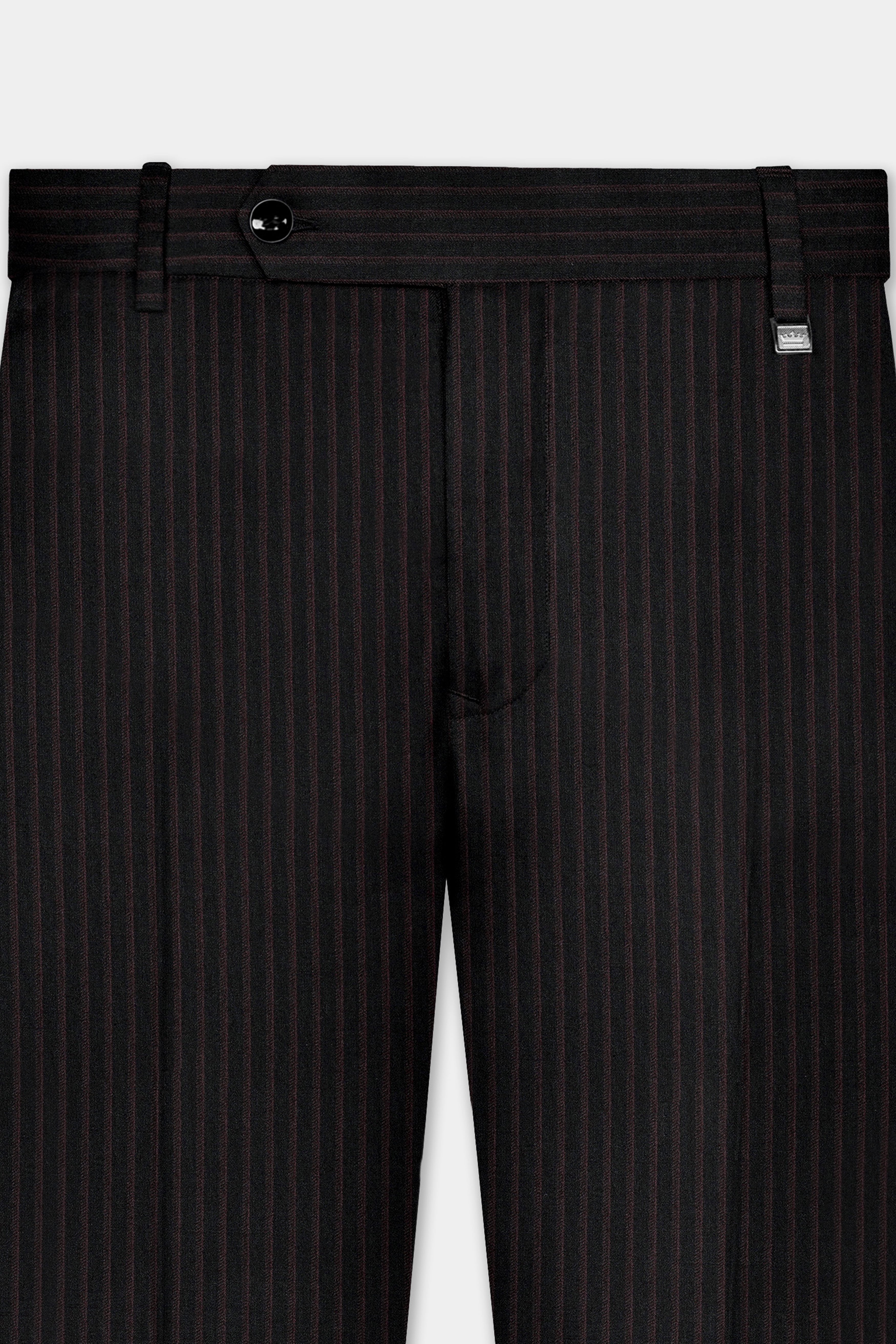 Jade Black With Iridium Maroon Striped Wool Blend Suit