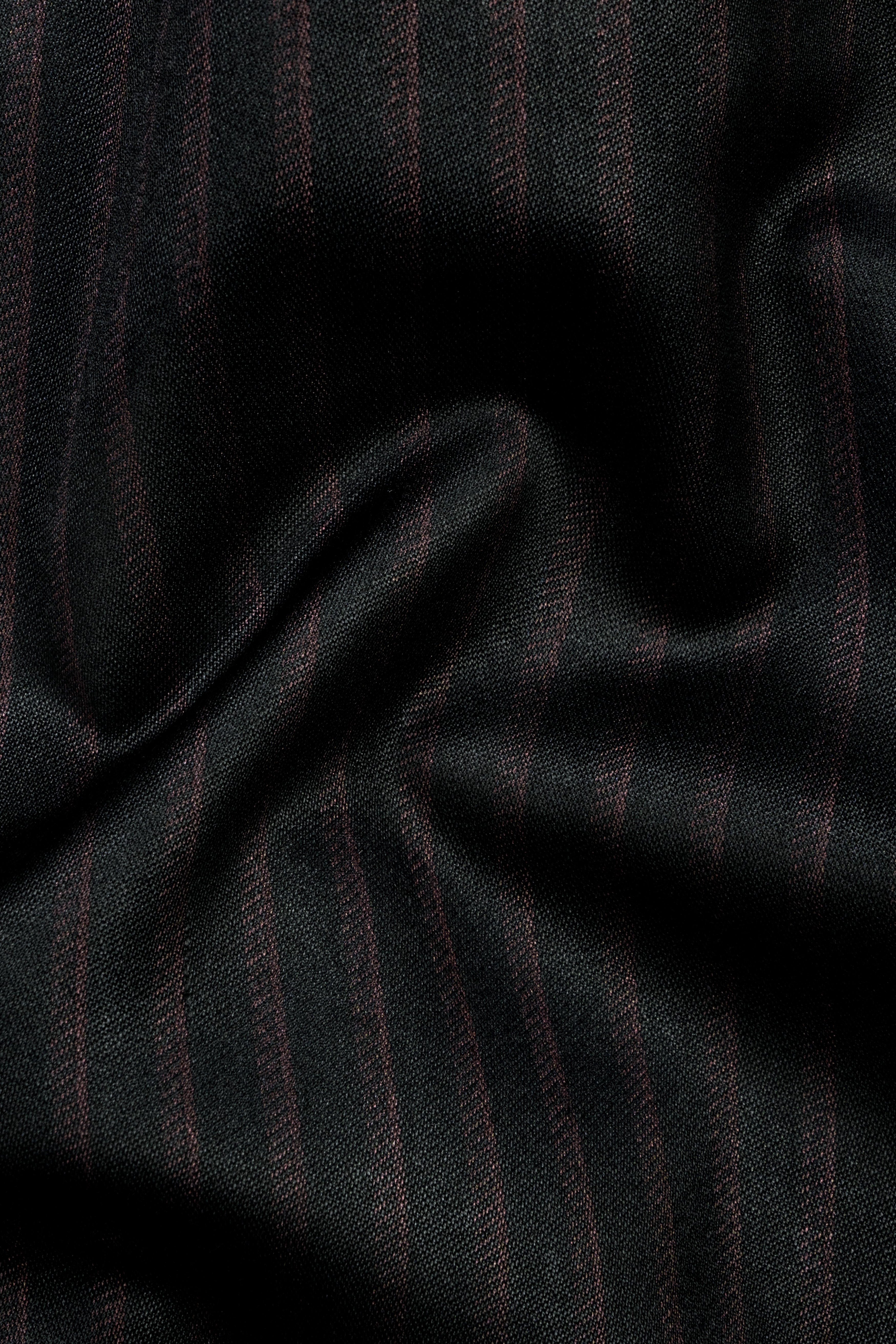 Jade Black With Iridium Maroon Striped Wool Blend Suit