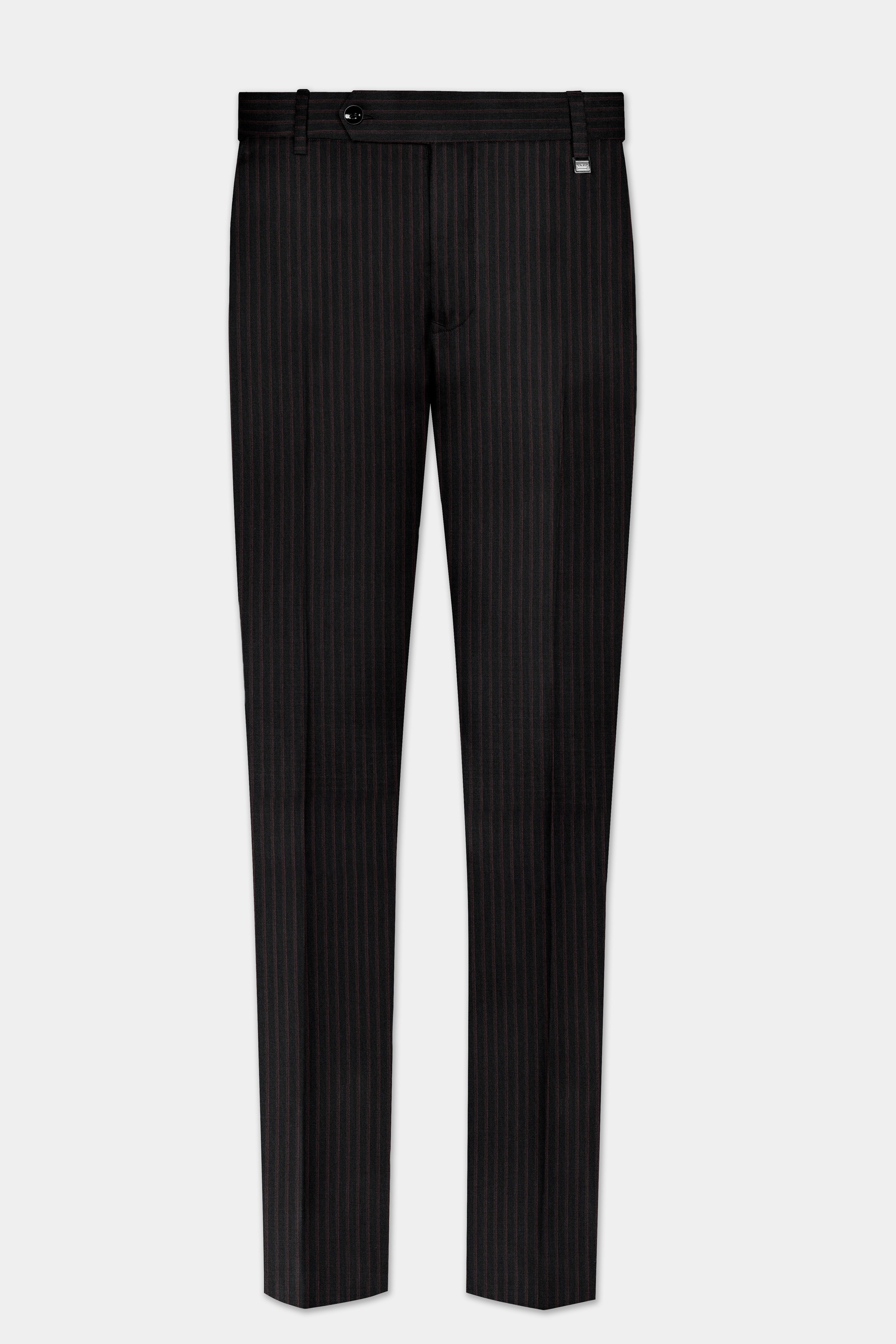 Jade Black With Iridium maroon Striped Wool Blend Double Breasted Suit