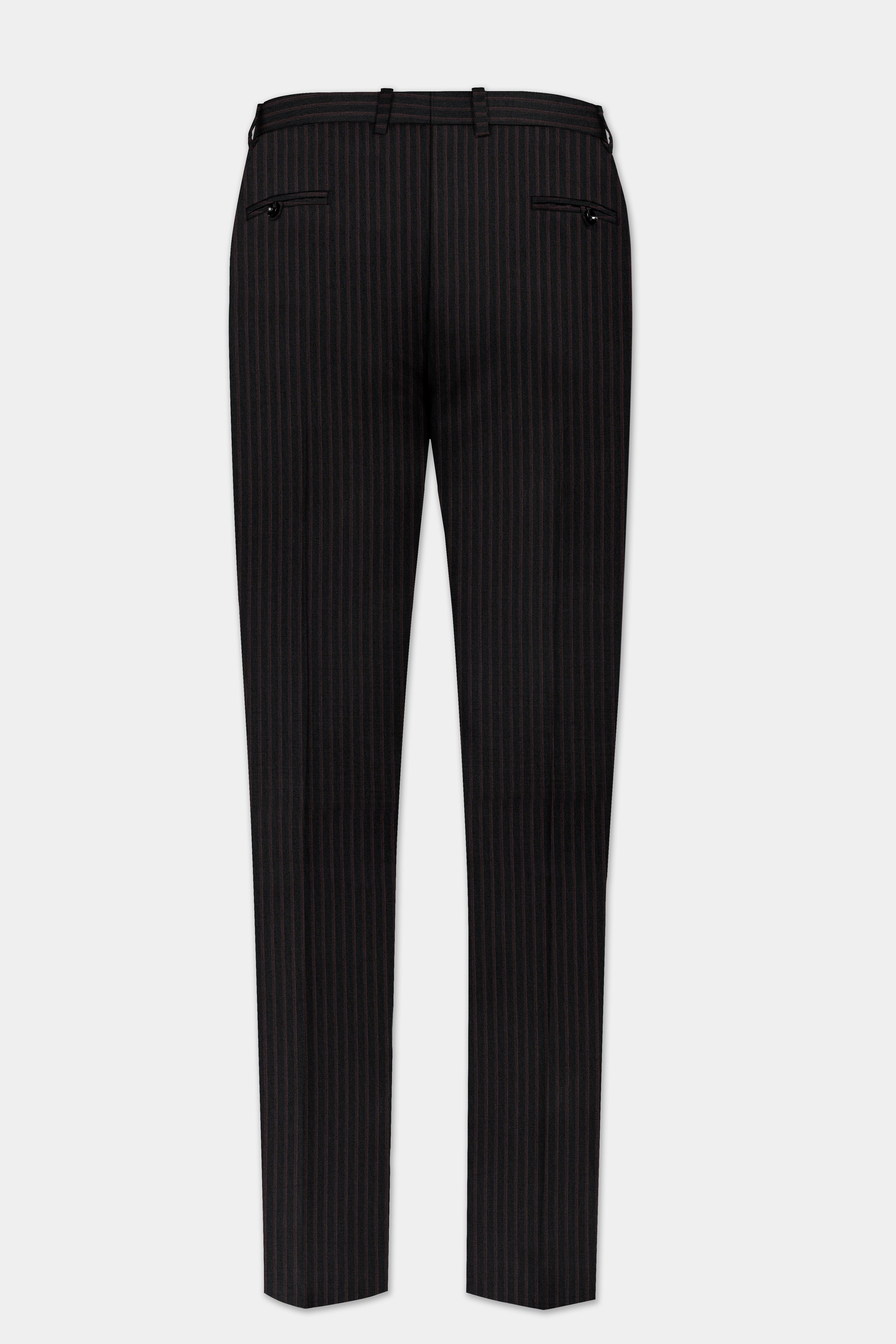 Jade Black With Iridium maroon Striped Wool Blend Double Breasted Suit