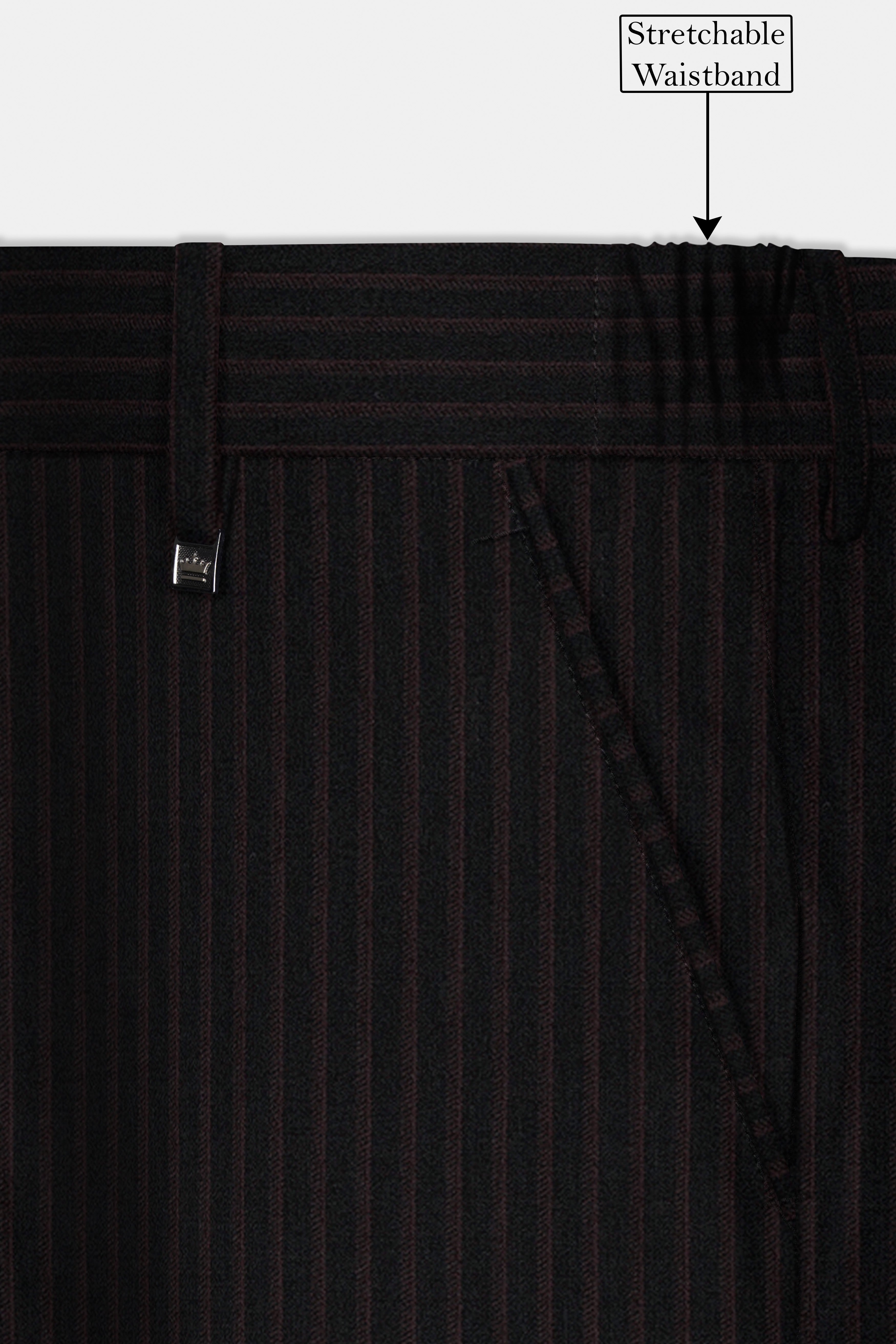 Jade Black With Iridium maroon Striped Wool Blend Double Breasted Suit