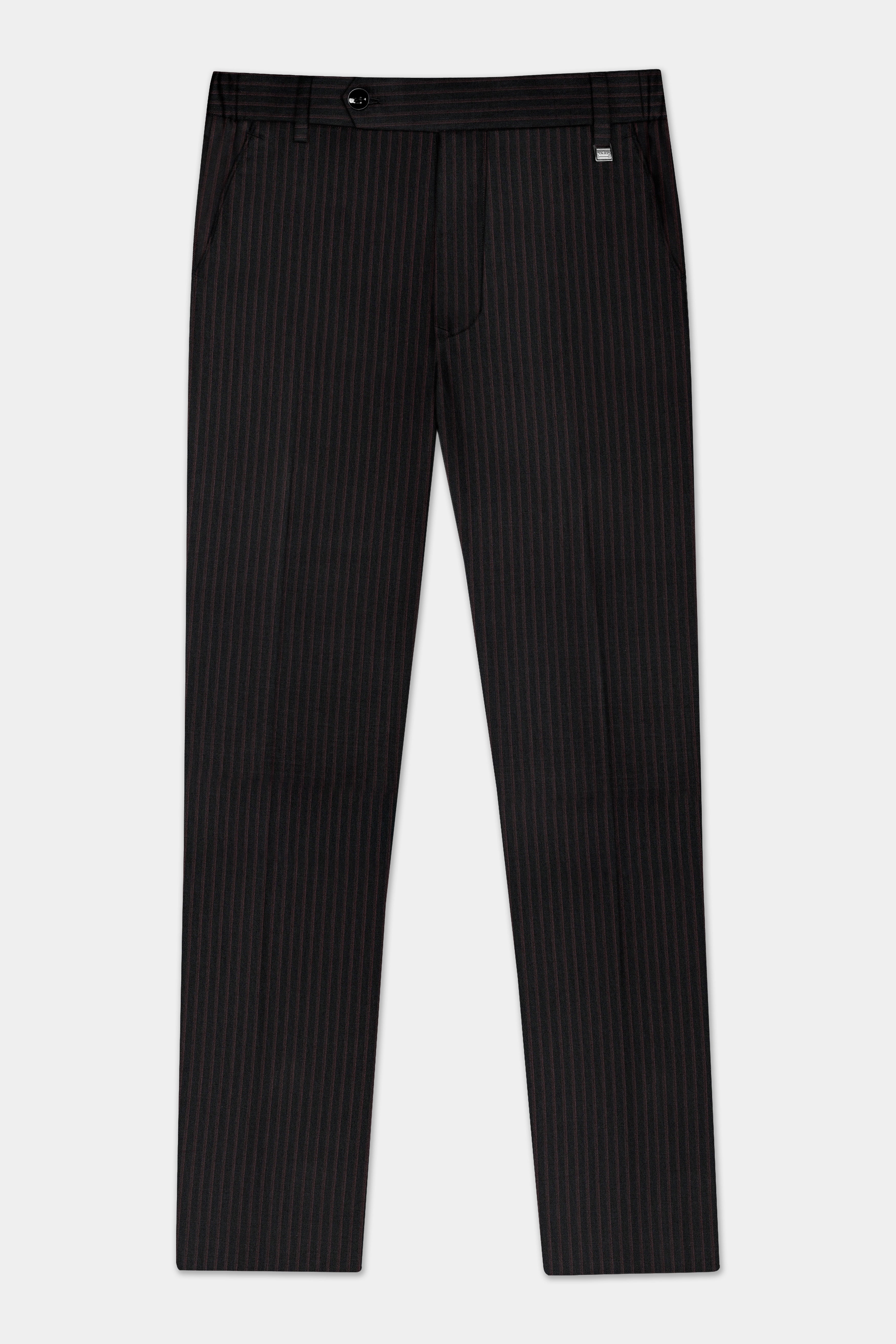 Jade Black With Iridium maroon Striped Wool Blend Double Breasted Suit