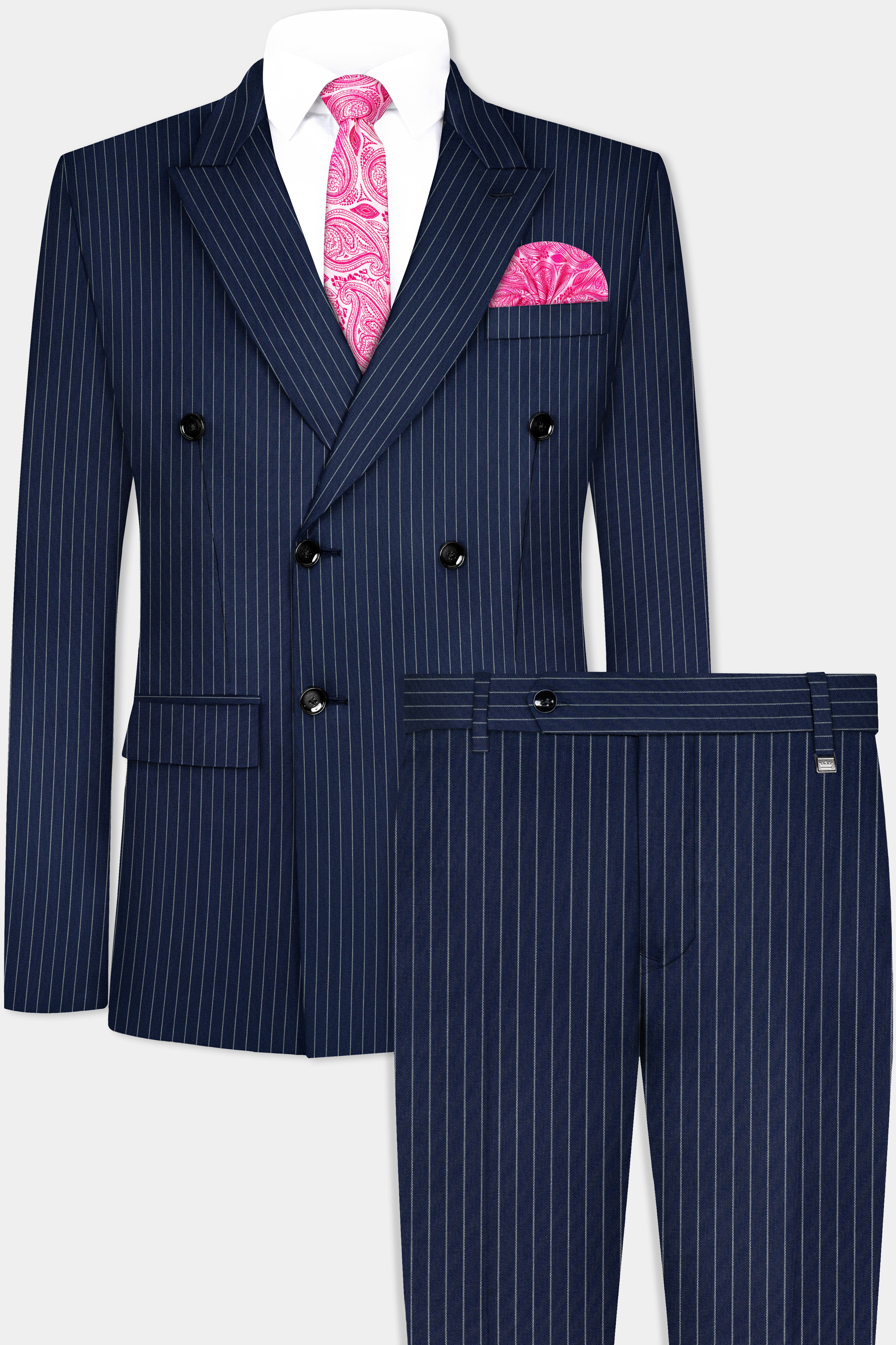 Vulcan Blue Striped Wool Blend Double Breasted Suit