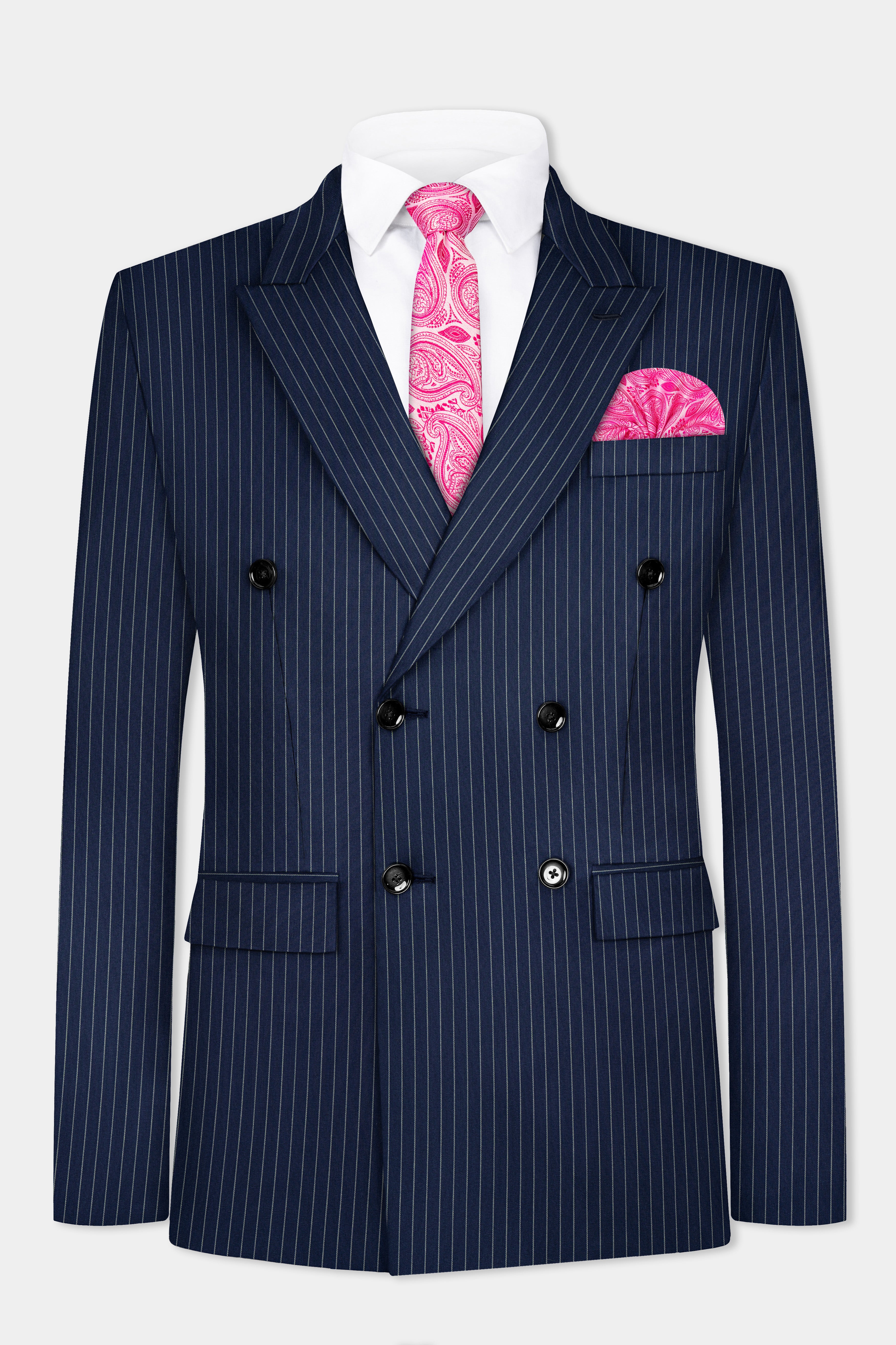 Vulcan Blue Striped Wool Blend Double Breasted Suit