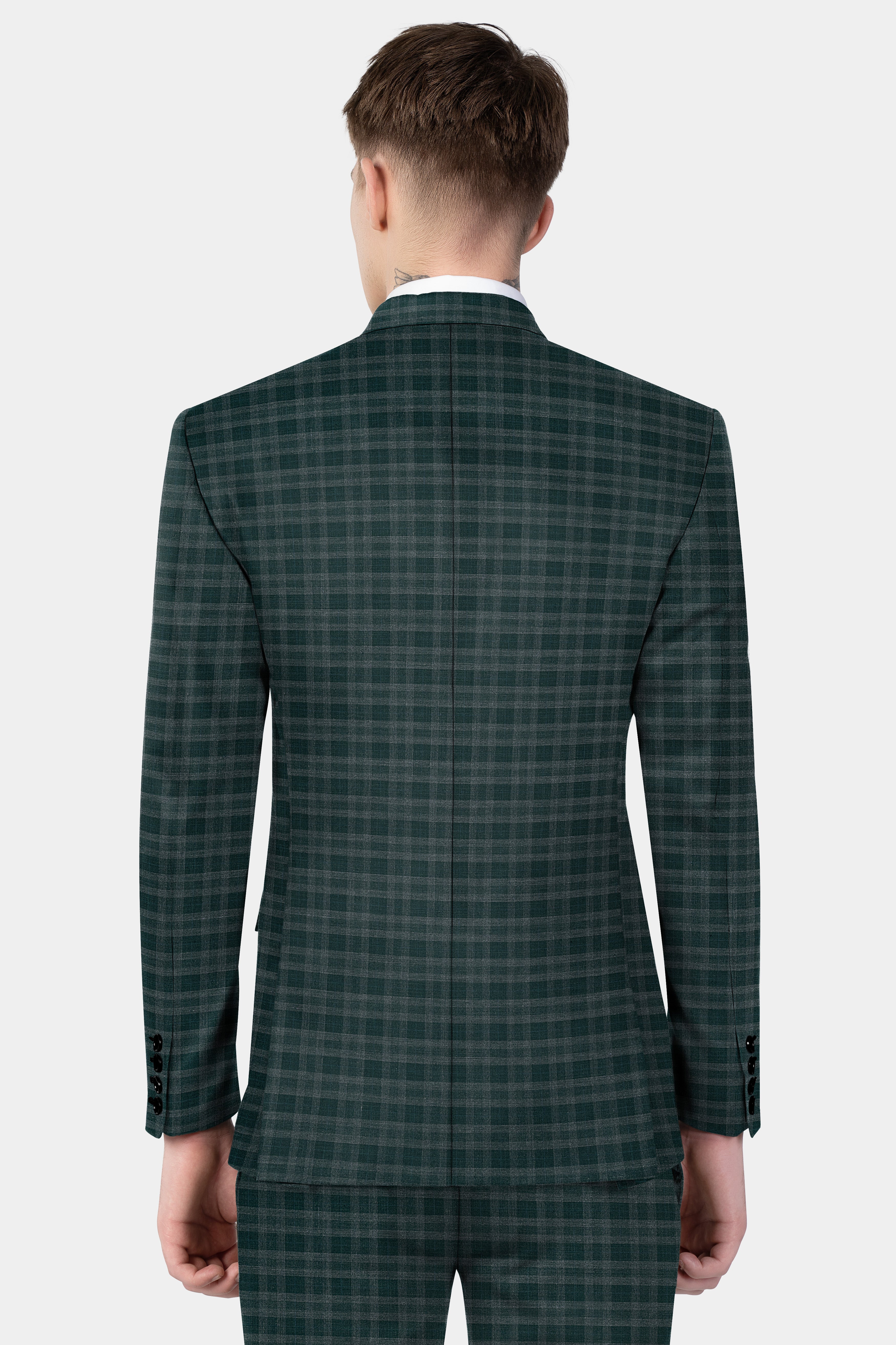 Firefly Green Plaid Wool Blend Double Breasted Suit