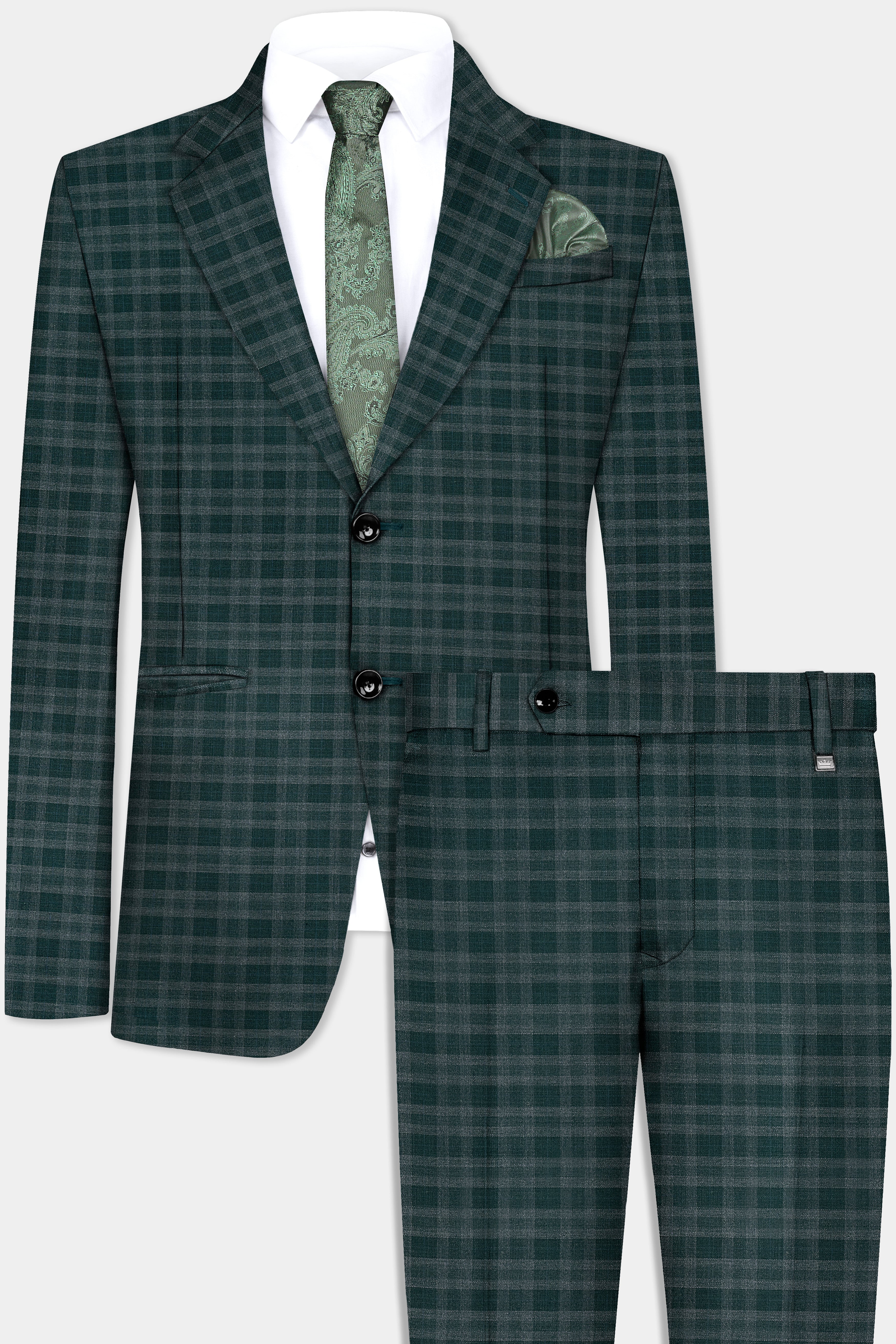 Firefly Green Plaid Wool Blend Suit