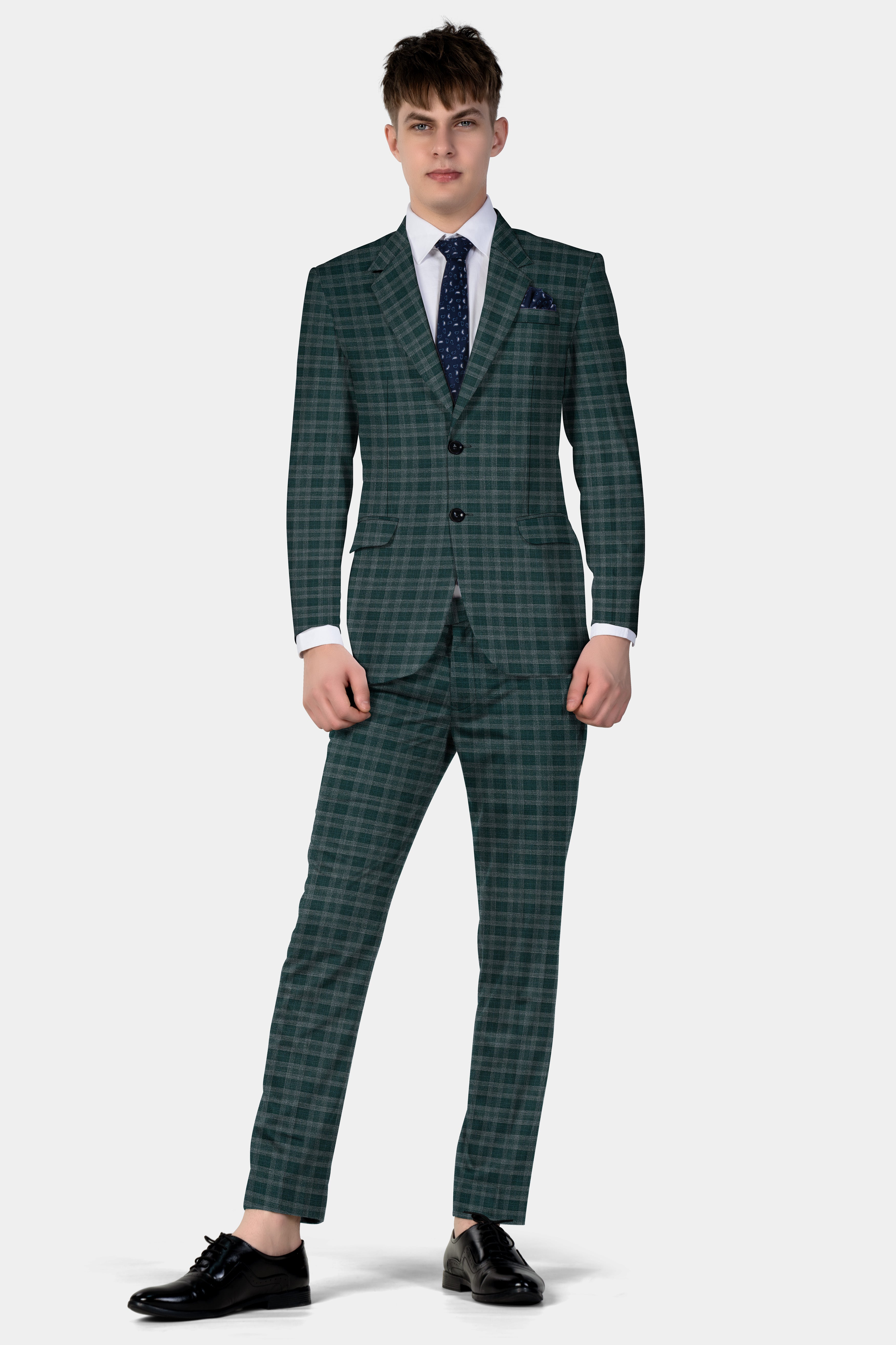 Firefly Green Plaid Wool Blend Suit