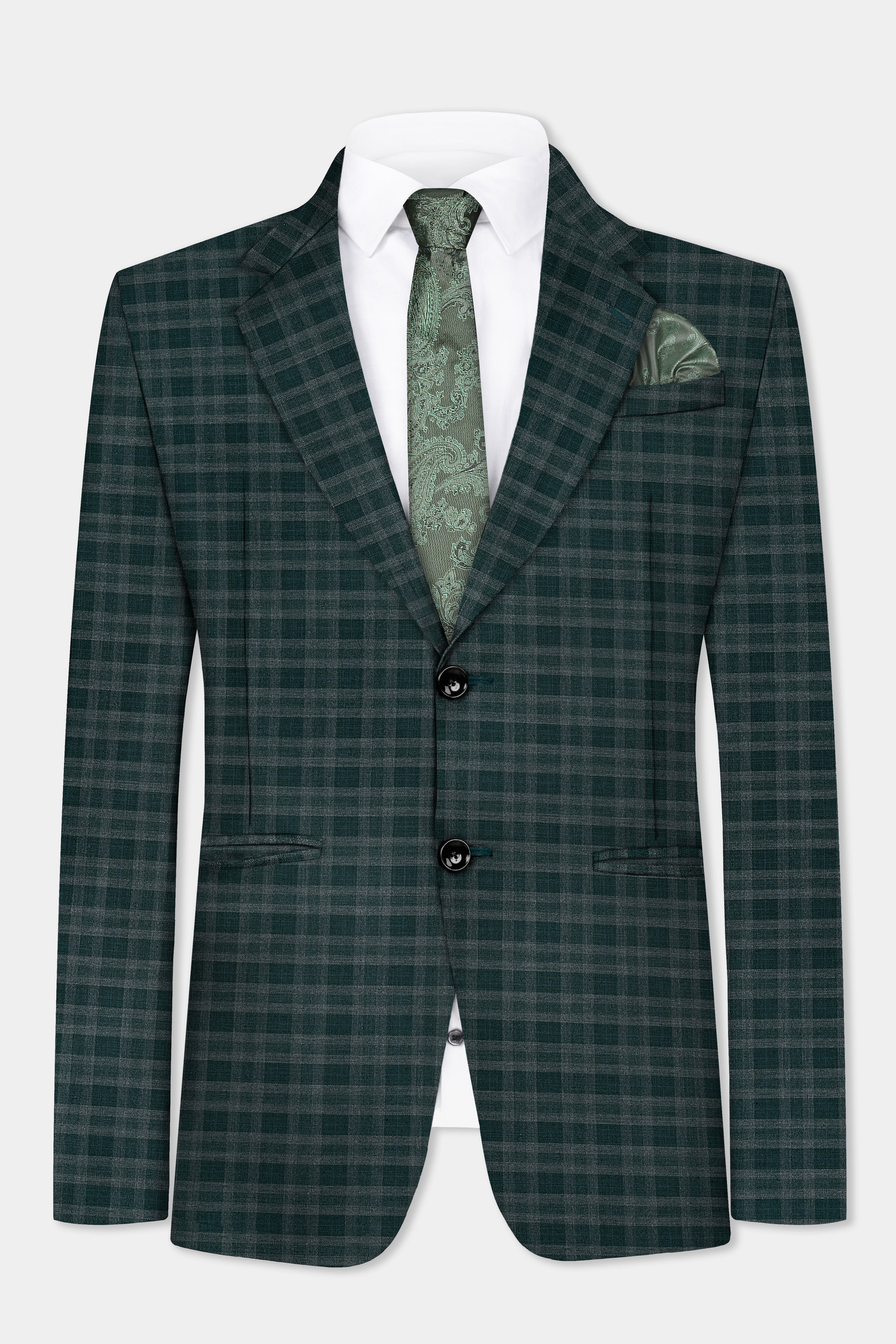 Firefly Green Plaid Wool Blend Suit