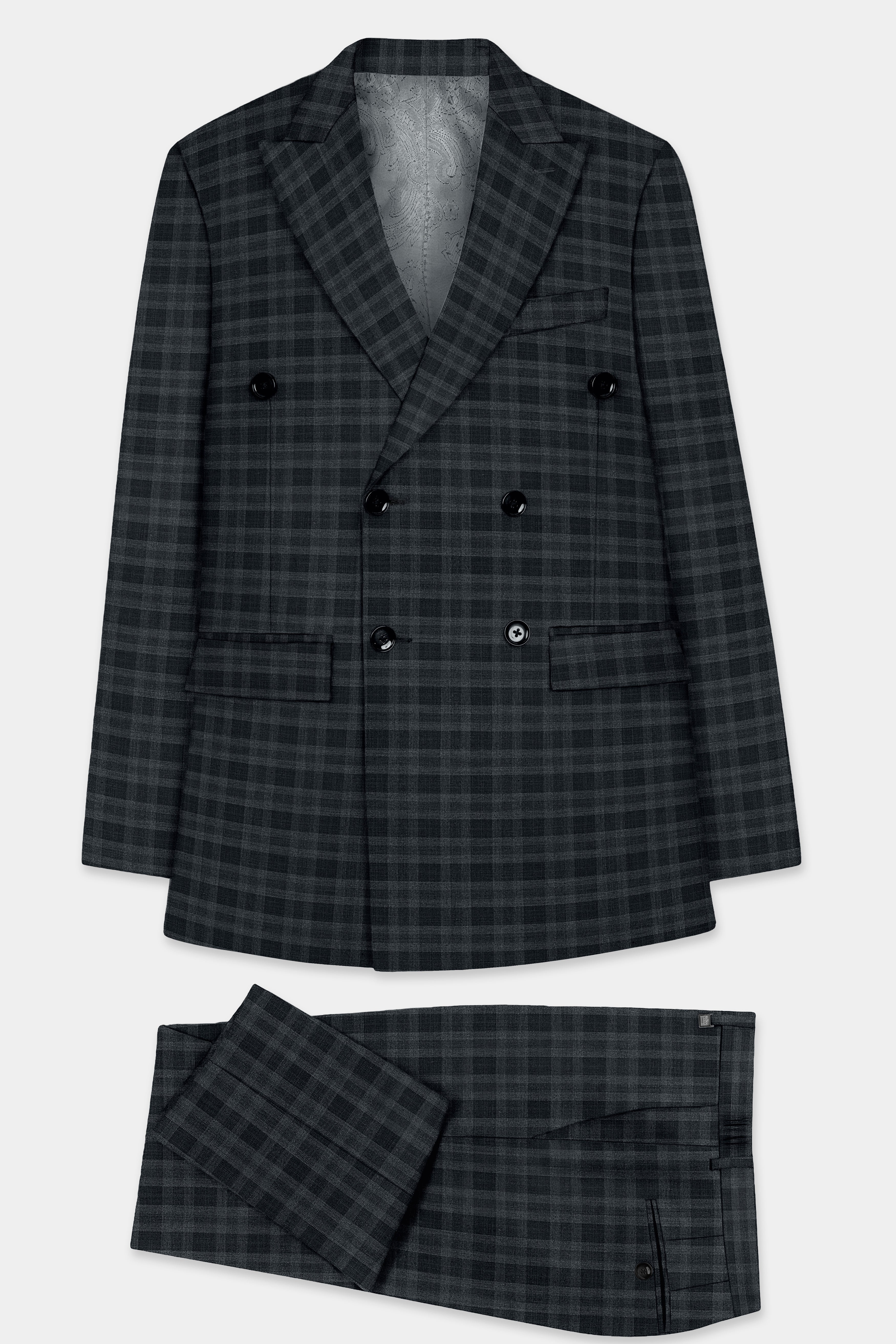 Bunker Gray With Vampire Plaid Wool Blend Double Breasted Suit