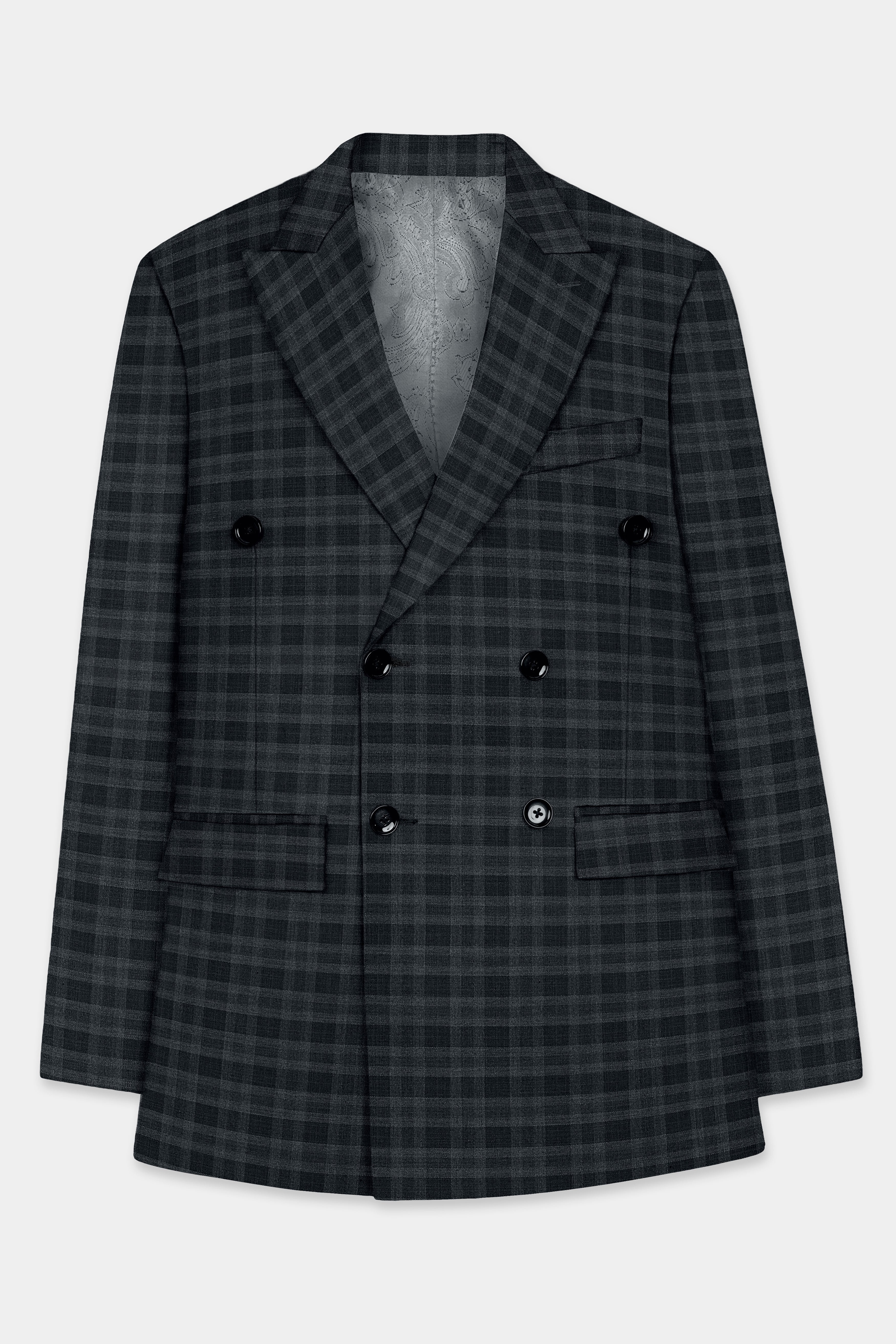 Bunker Gray With Vampire Plaid Wool Blend Double Breasted Suit