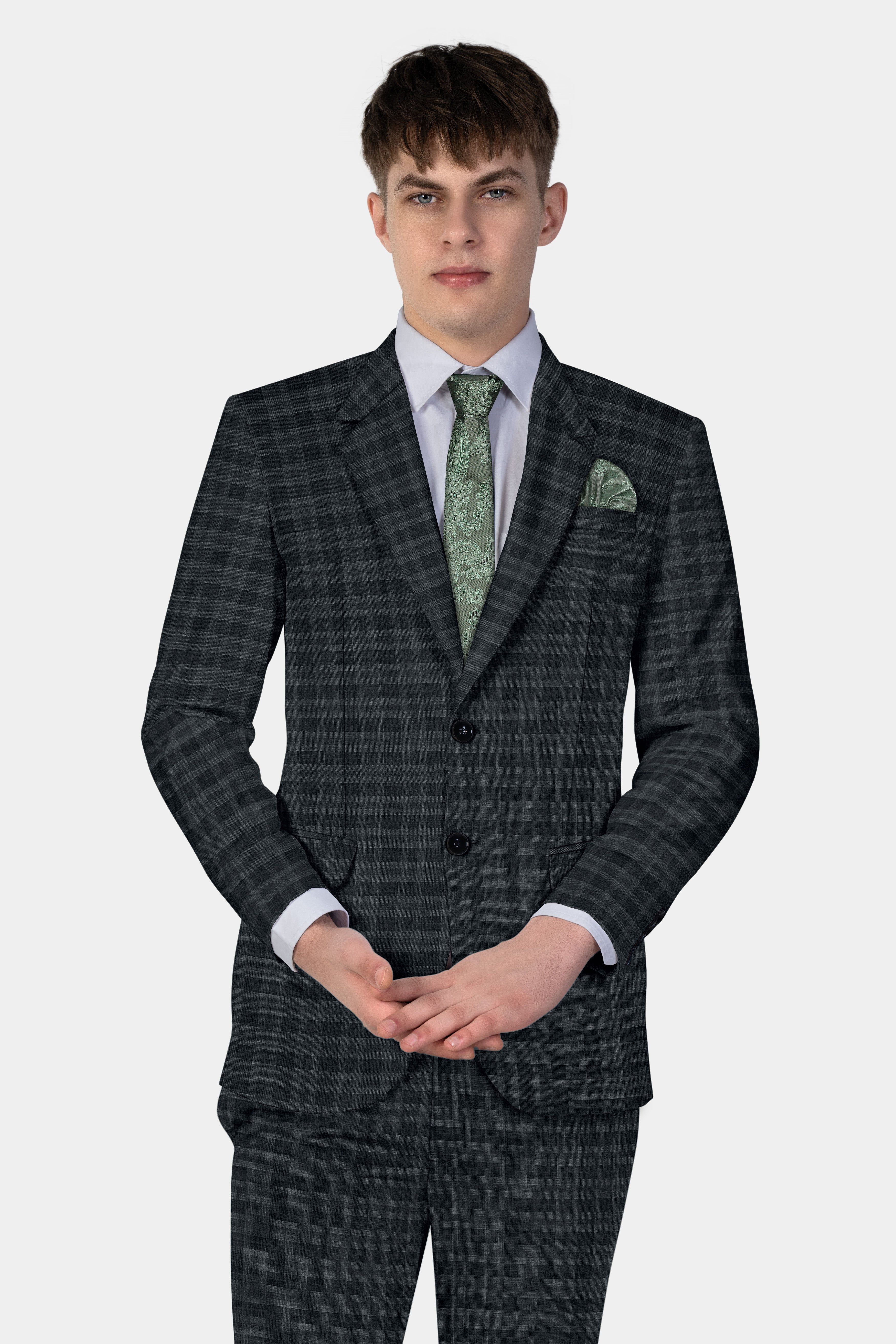 Bunker Gray With Vampire Plaid Wool Blend Suit