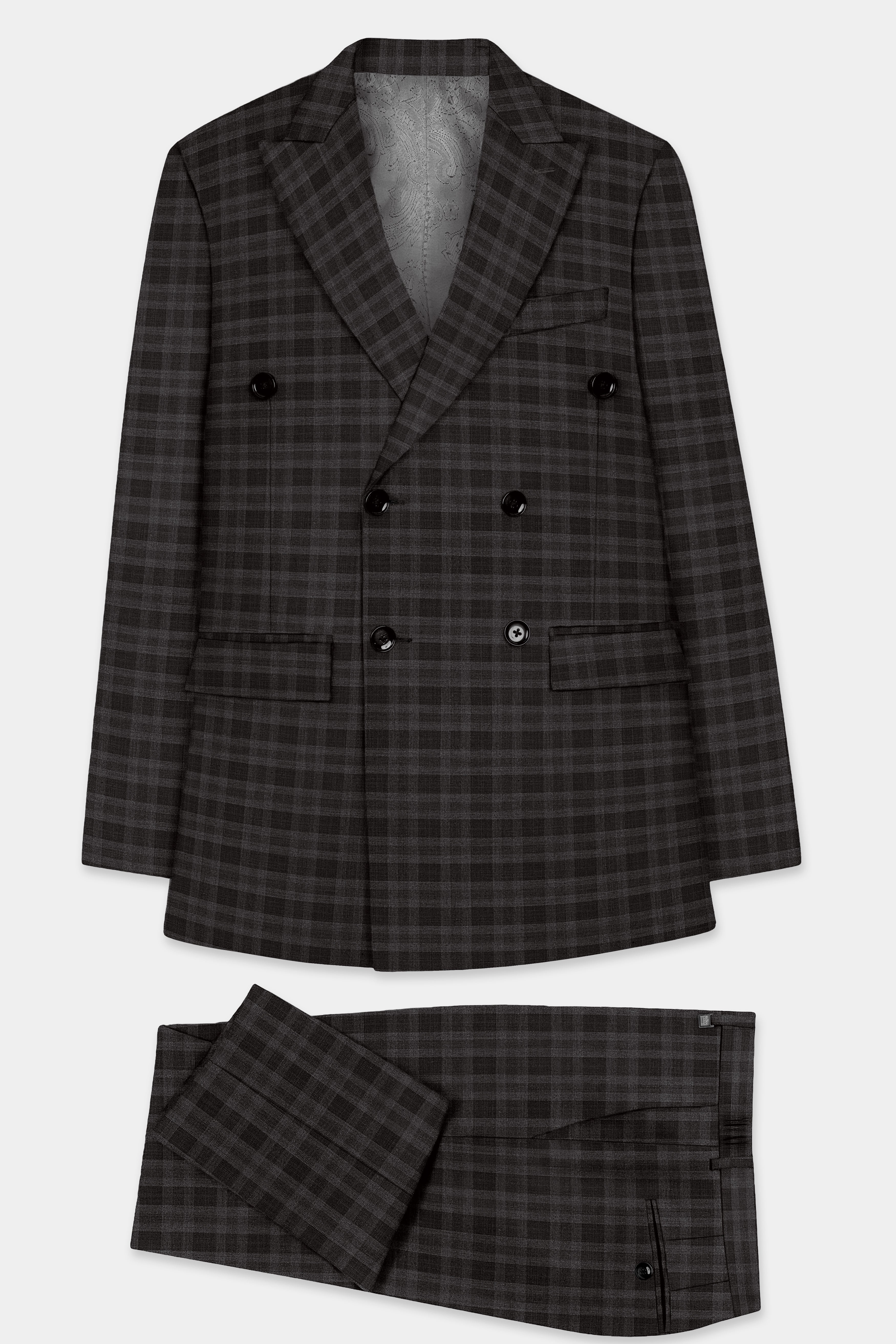 Zeus Brown With Emperor Checks-Plaid Premium Wool Blend Double