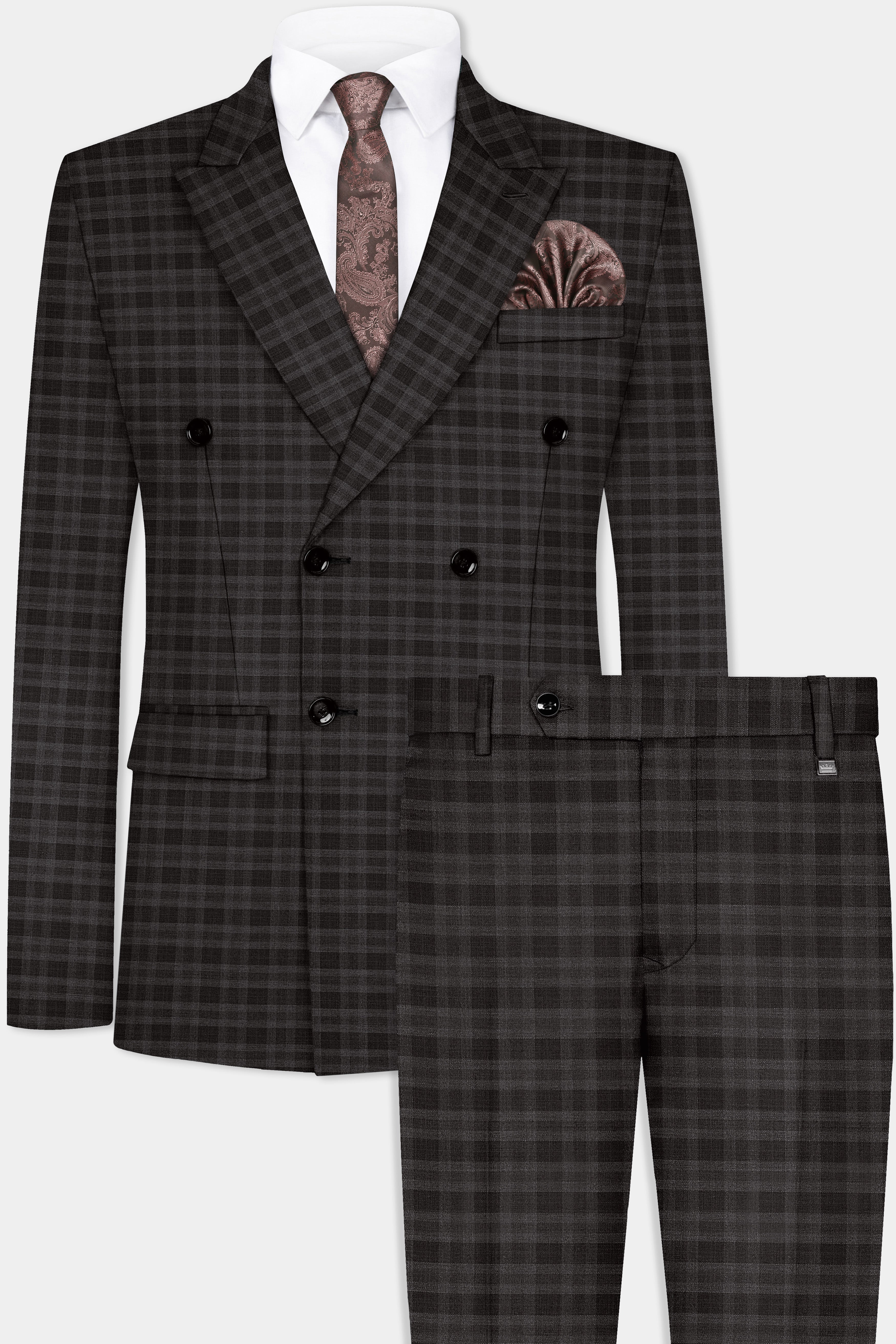 Zeus Brown With Emperor Plaid Wool Blend Double Breasted Suit