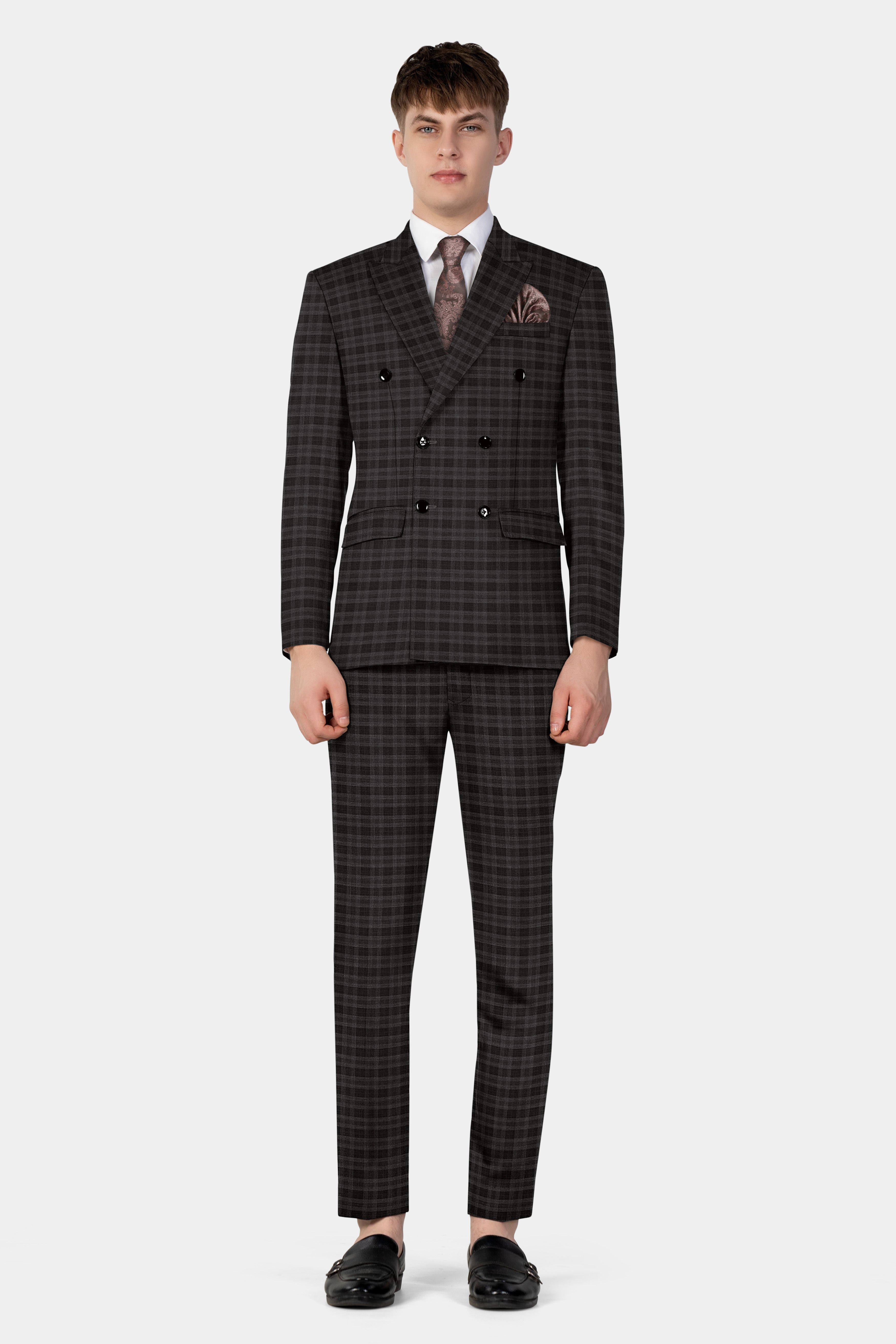 Zeus Brown With Emperor Plaid Wool Blend Double Breasted Suit