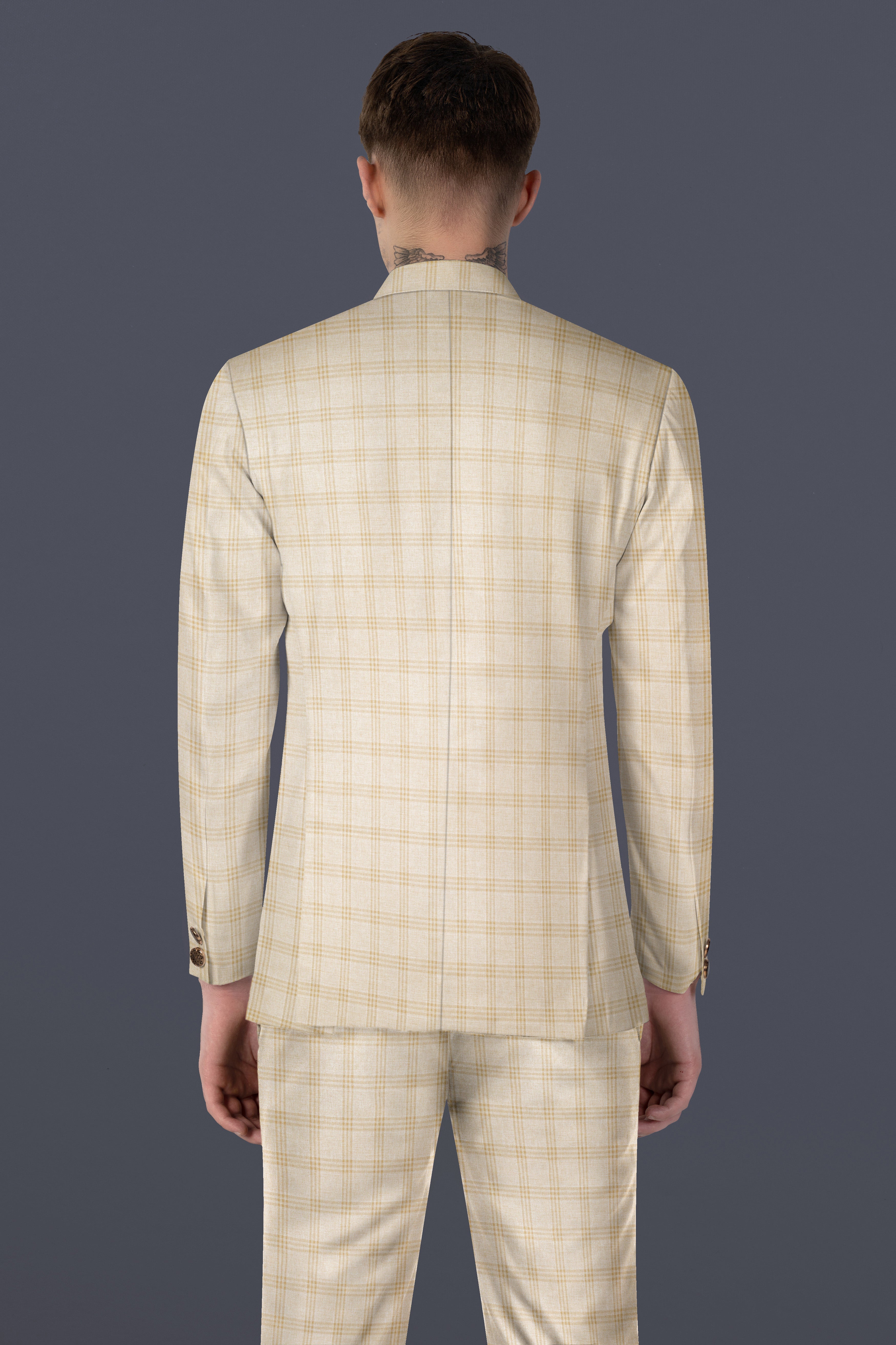 Bizarre Cream Windowpane Cross Placket Bandhgala Suit