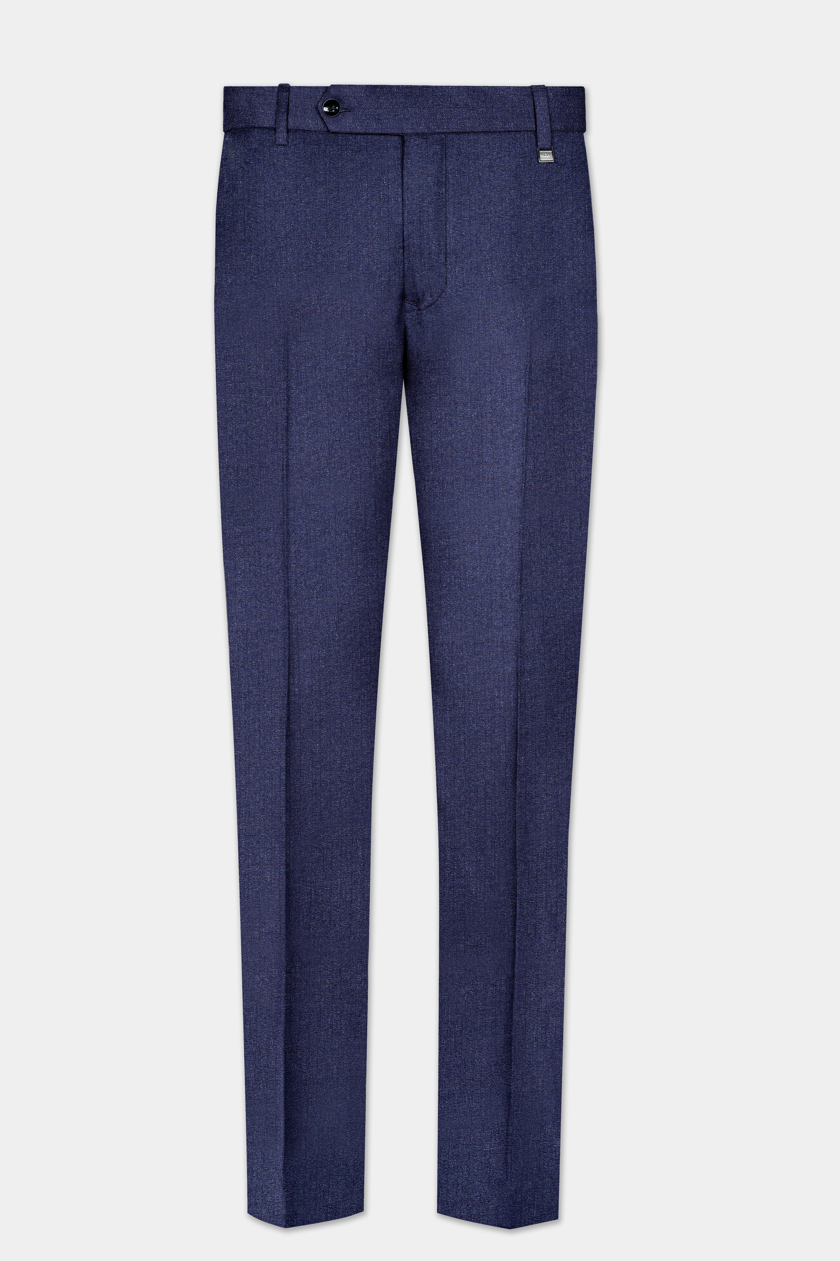 Ebony Clay Blue Textured Wool Blend Cross Placket Bandhgala Suit