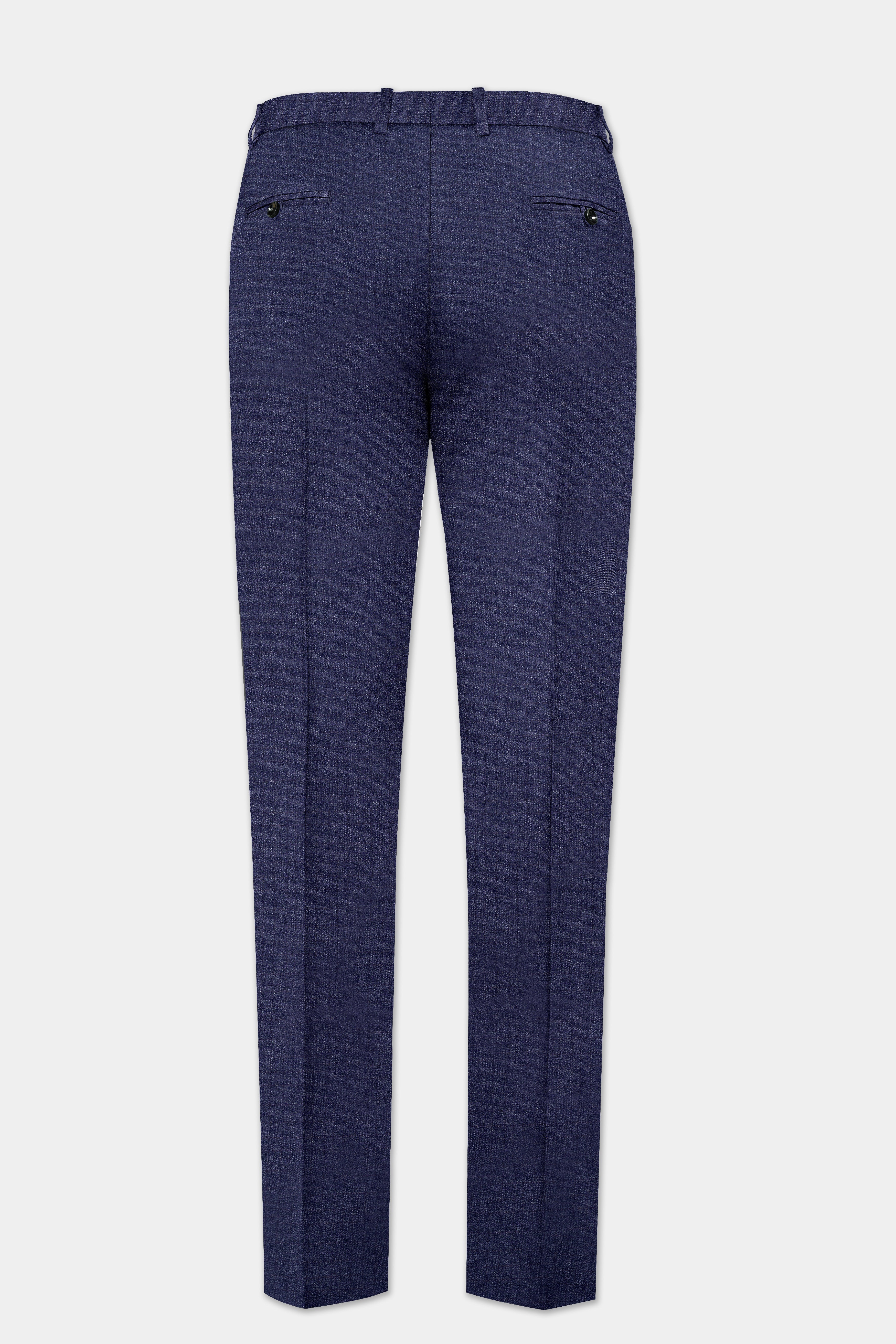 Ebony Clay Blue Textured Wool Blend Cross Placket Bandhgala Suit