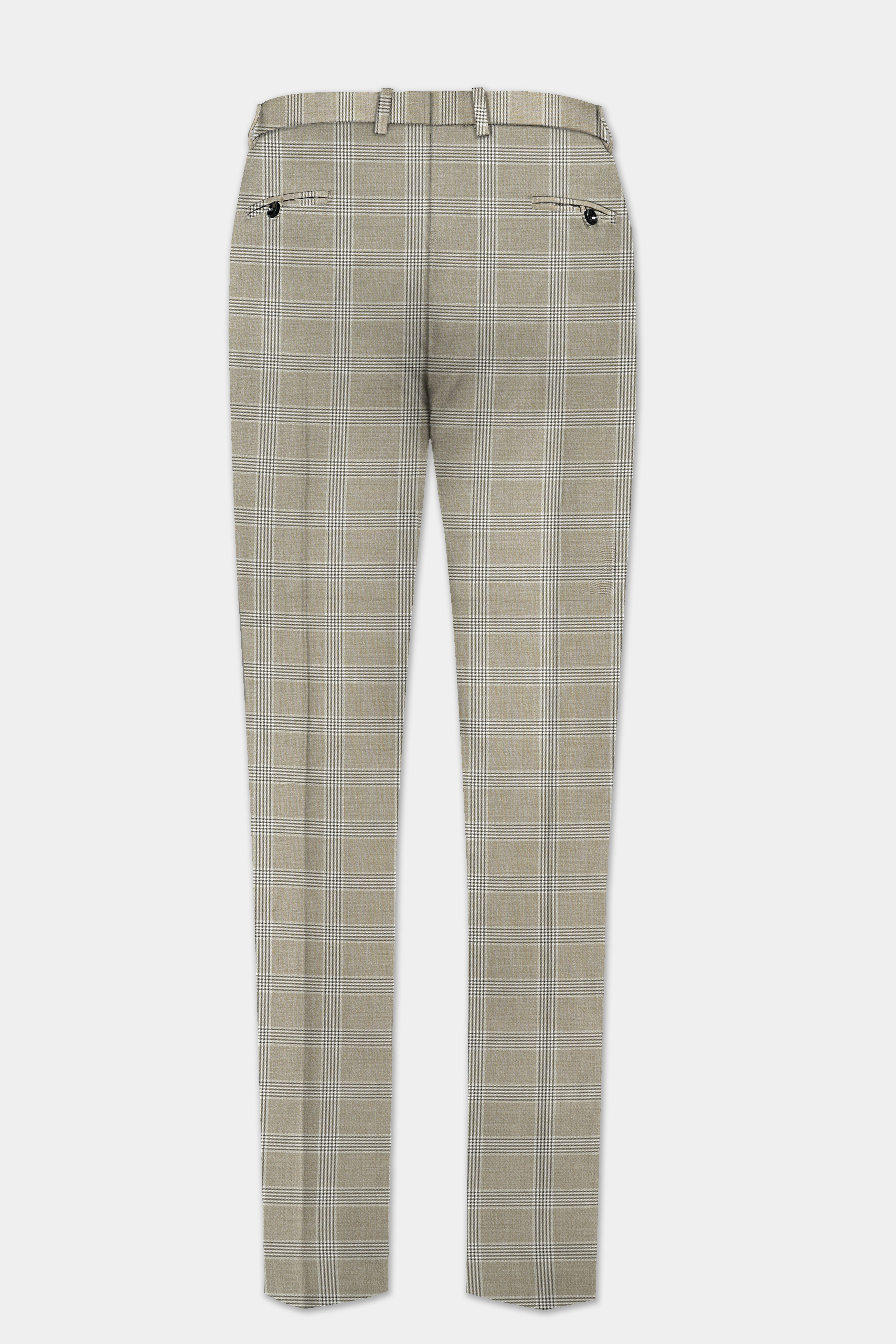 Sandrift Cream Plaid Wool Blend Cross Placket Bandhgala Suit