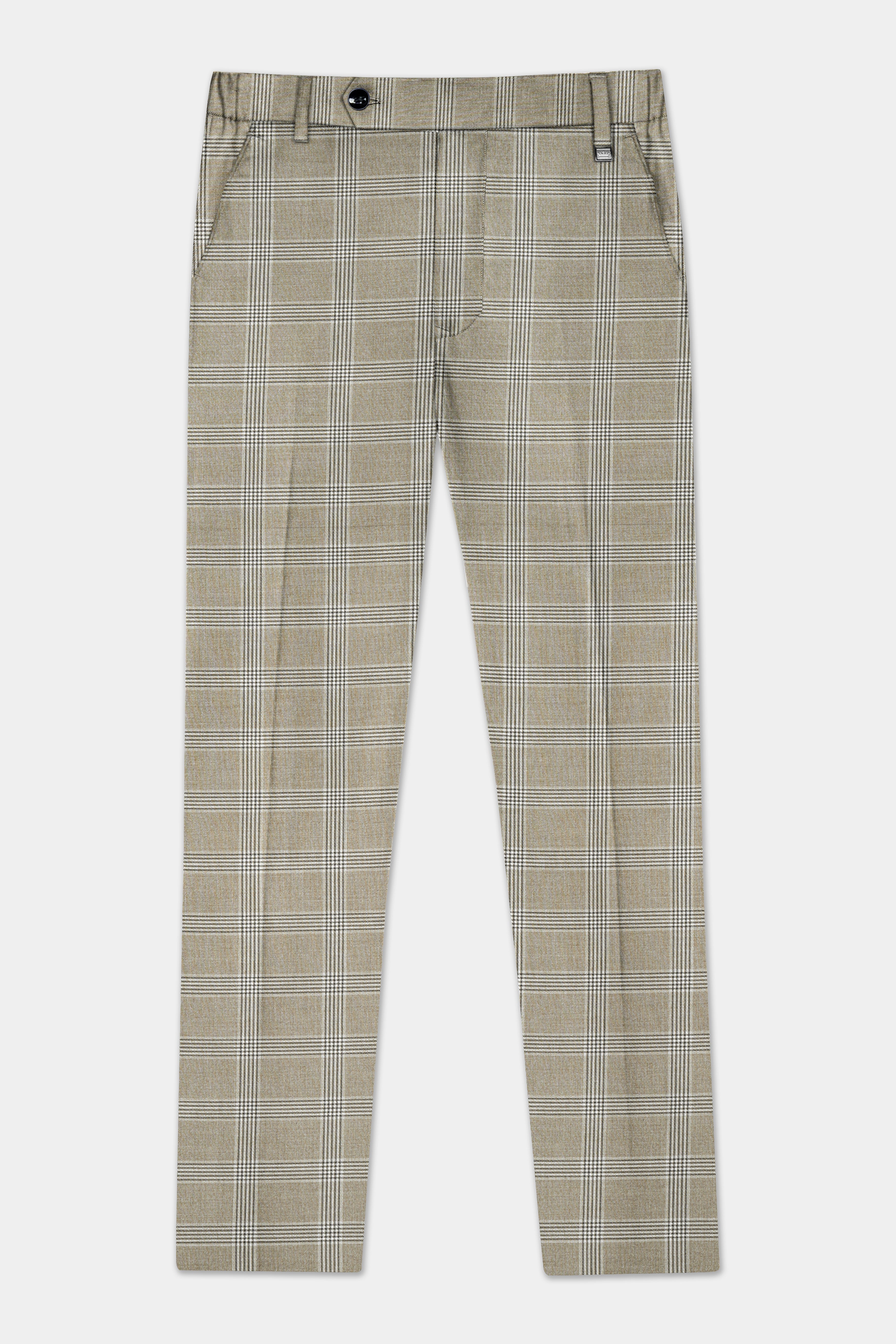 Sandrift Cream Plaid Wool Blend Cross Placket Bandhgala Suit