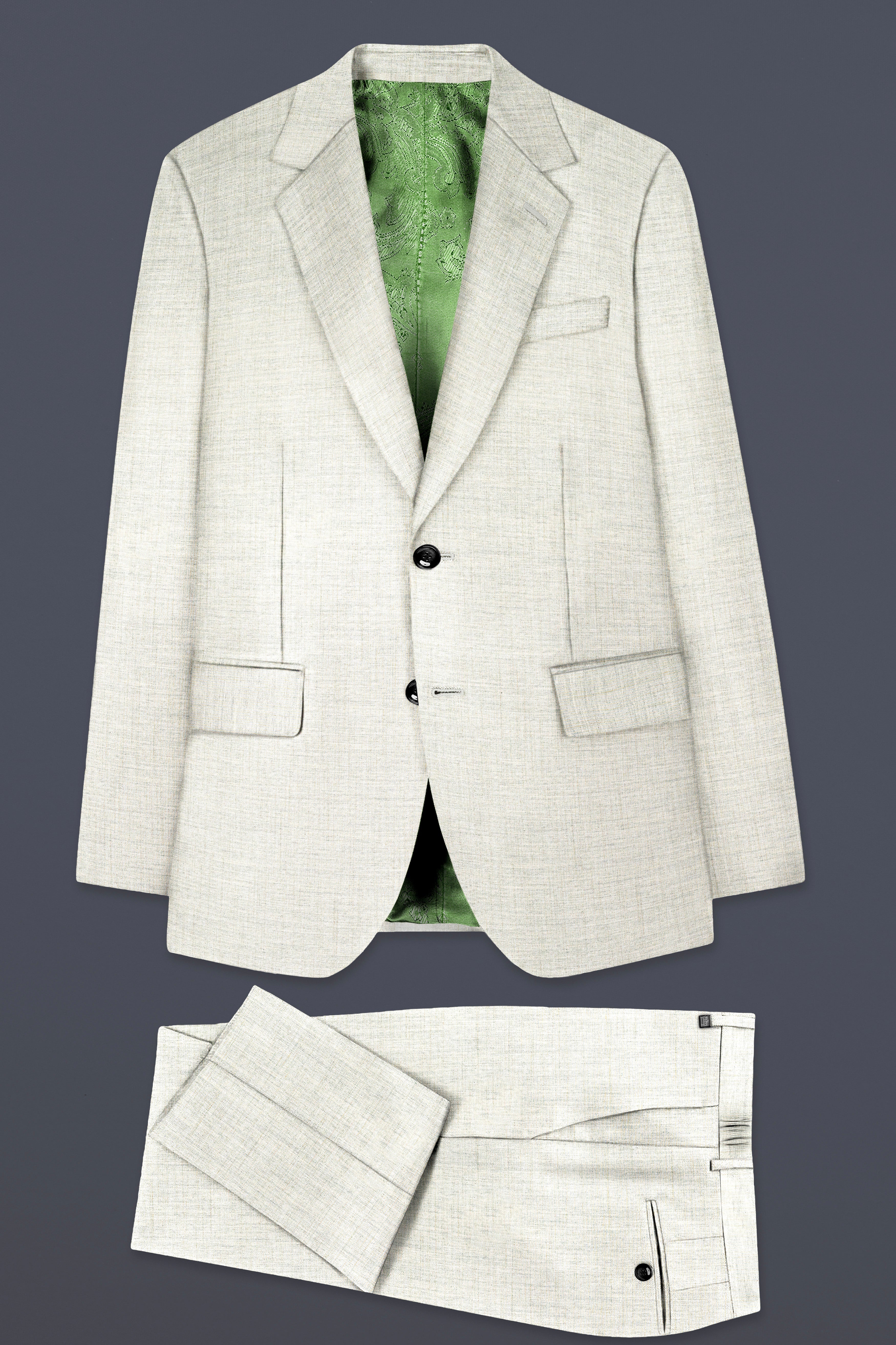 Spanish Gray Textured Wool Blend Single Breasted Suit