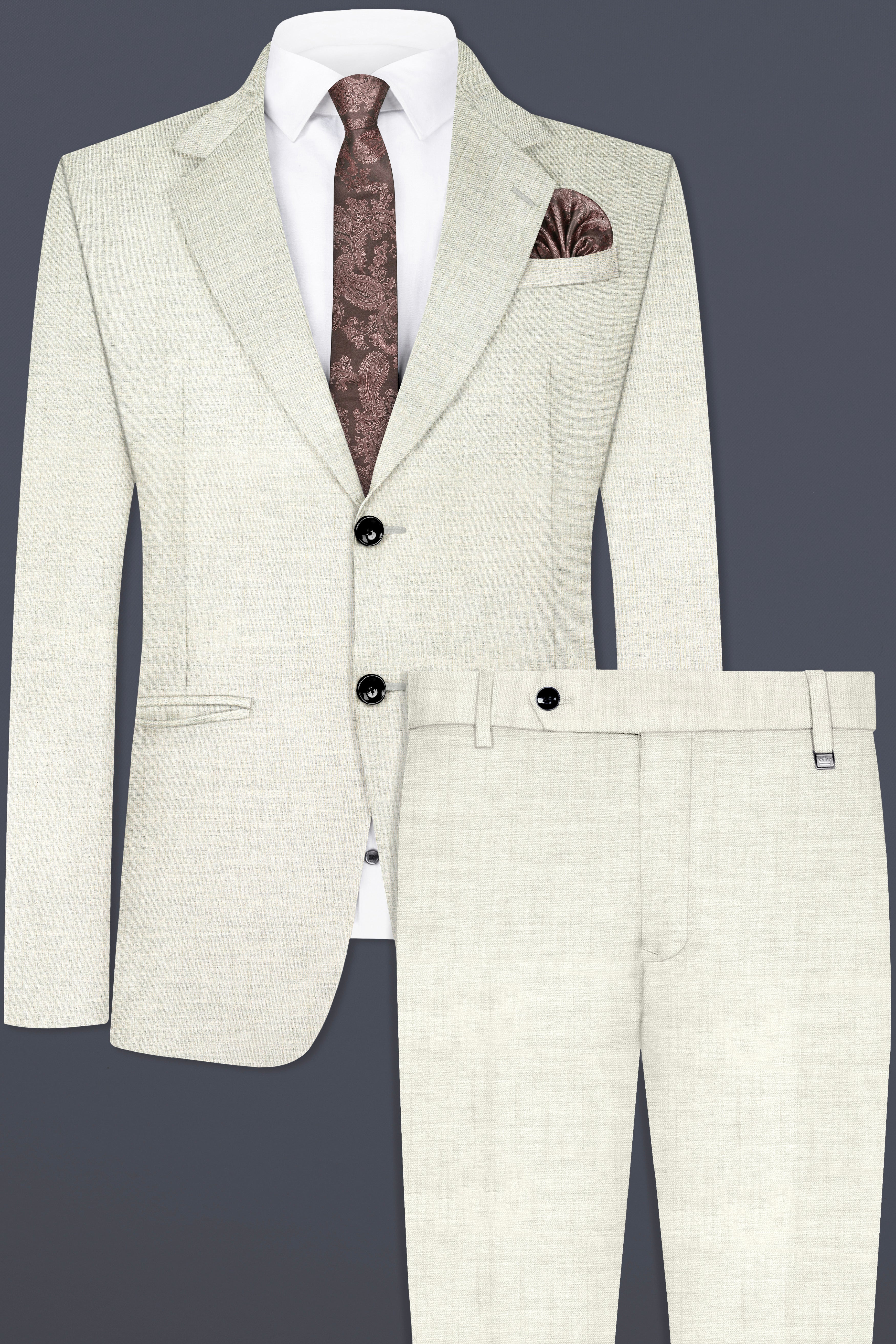 Spanish Gray Textured Wool Blend Single Breasted Suit