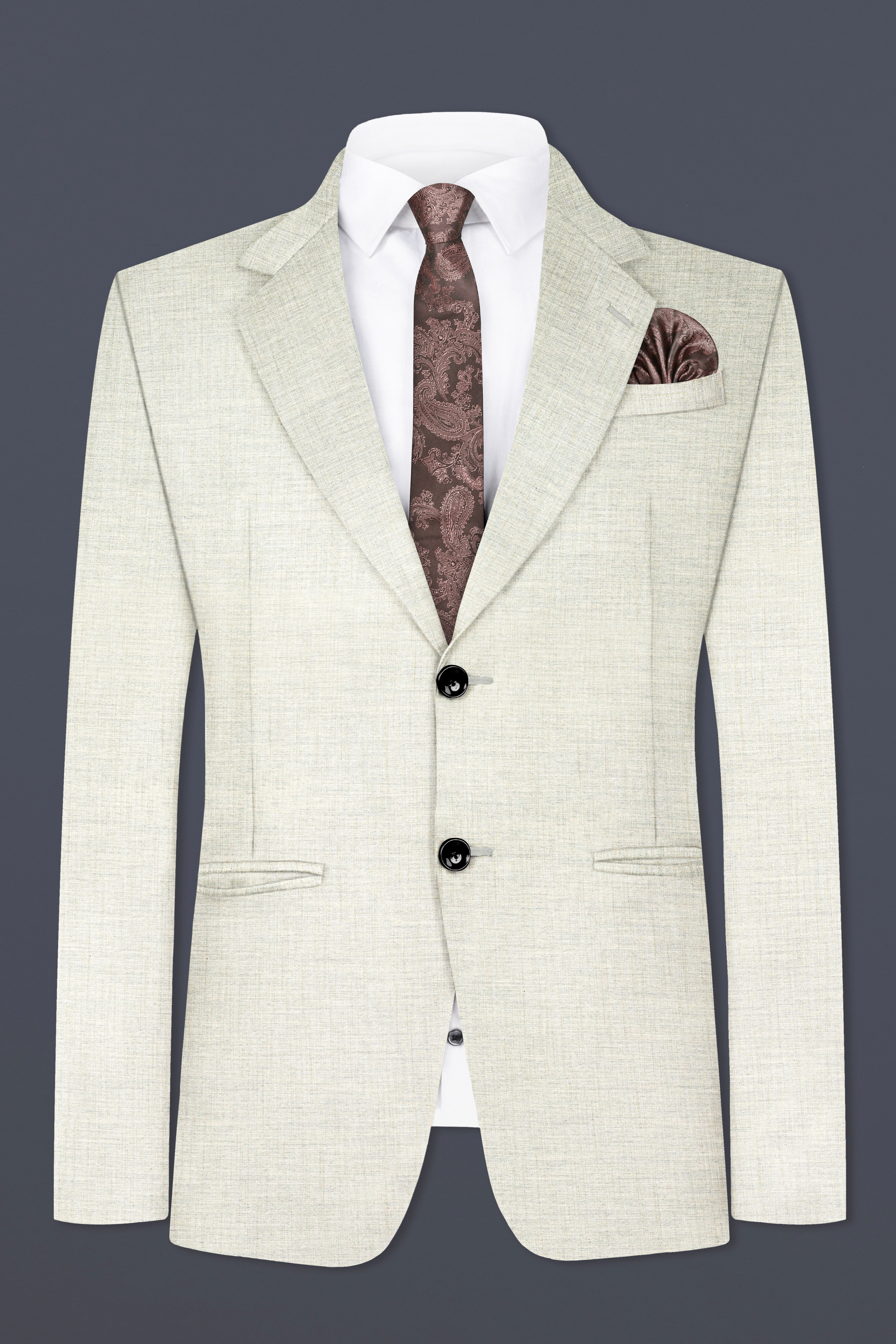 Spanish Gray Textured Wool Blend Single Breasted Suit