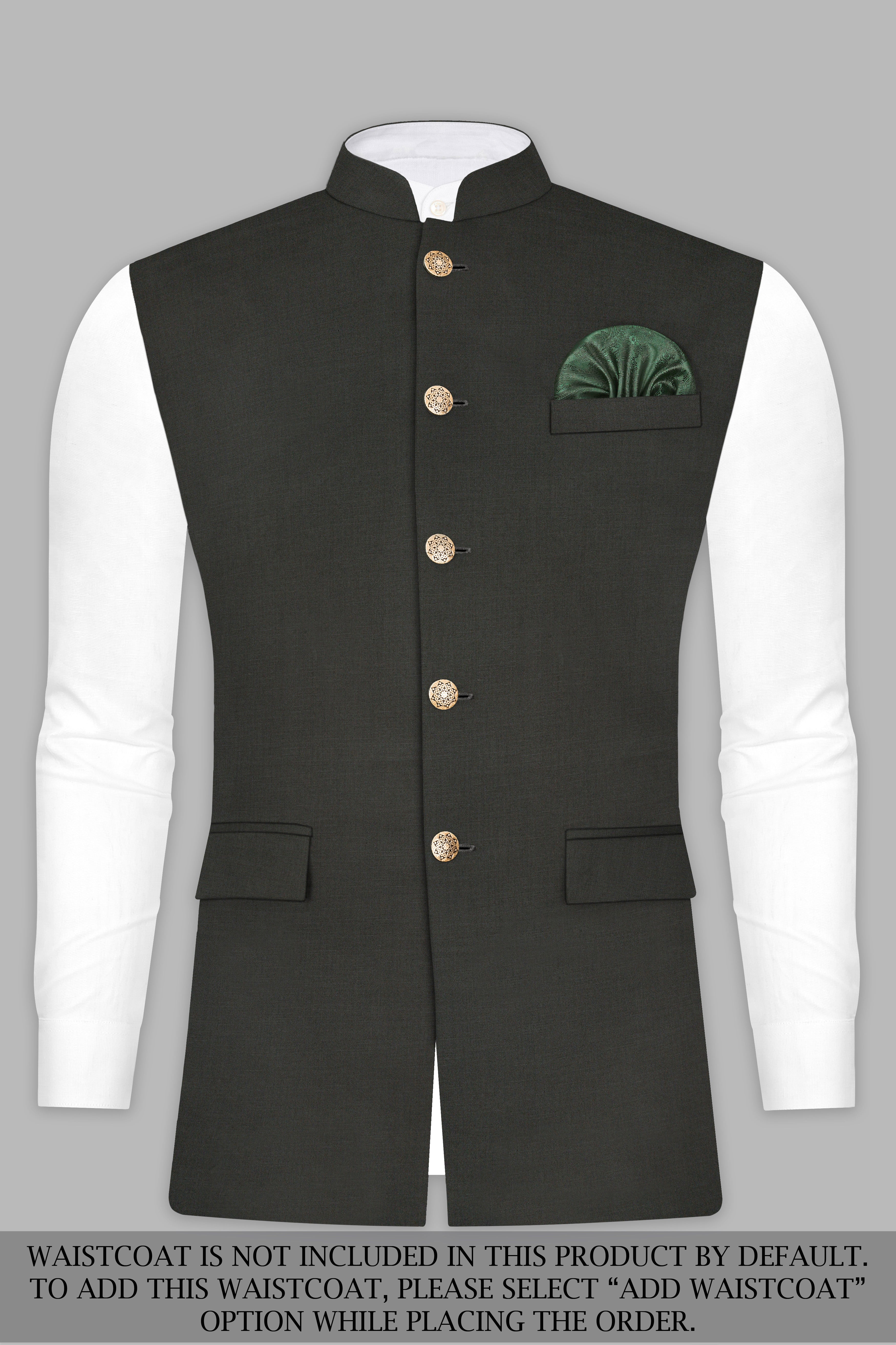 Rangoon Green Wool Blend Bandhgala Suit