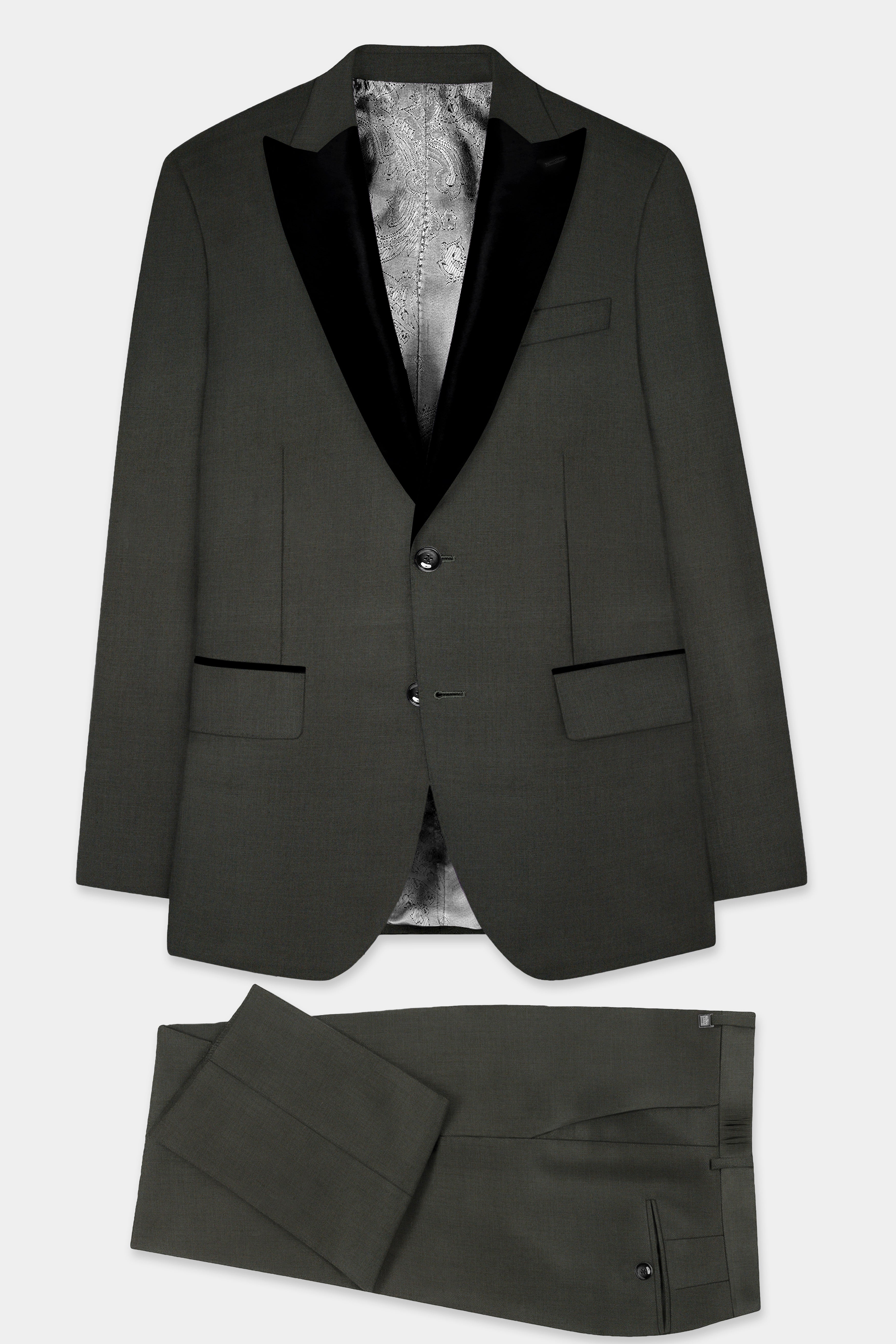 Rangoon Green Wool Blend Peak Collar Tuxedo Suit