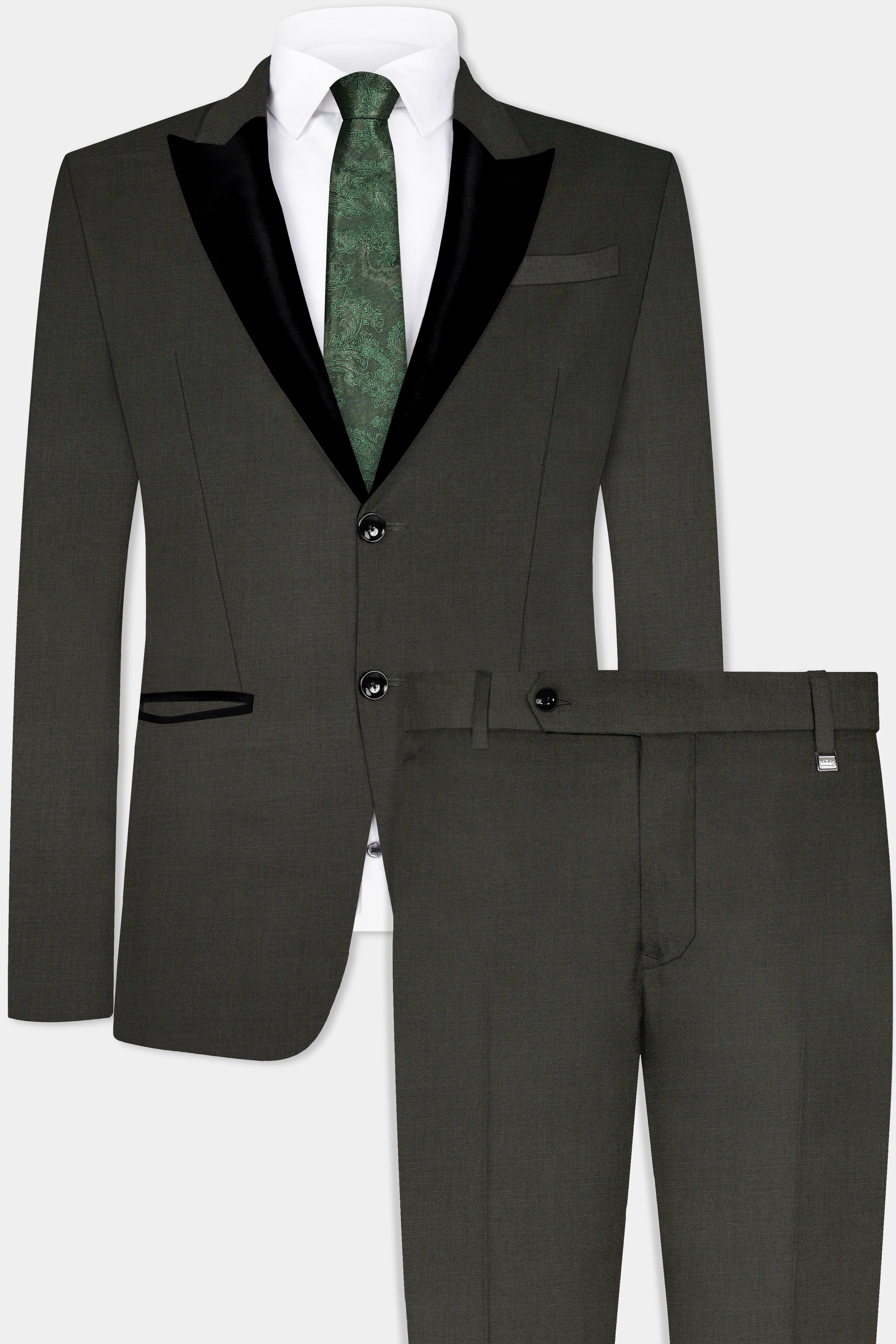 Rangoon Green Wool Blend Peak Collar Tuxedo Suit