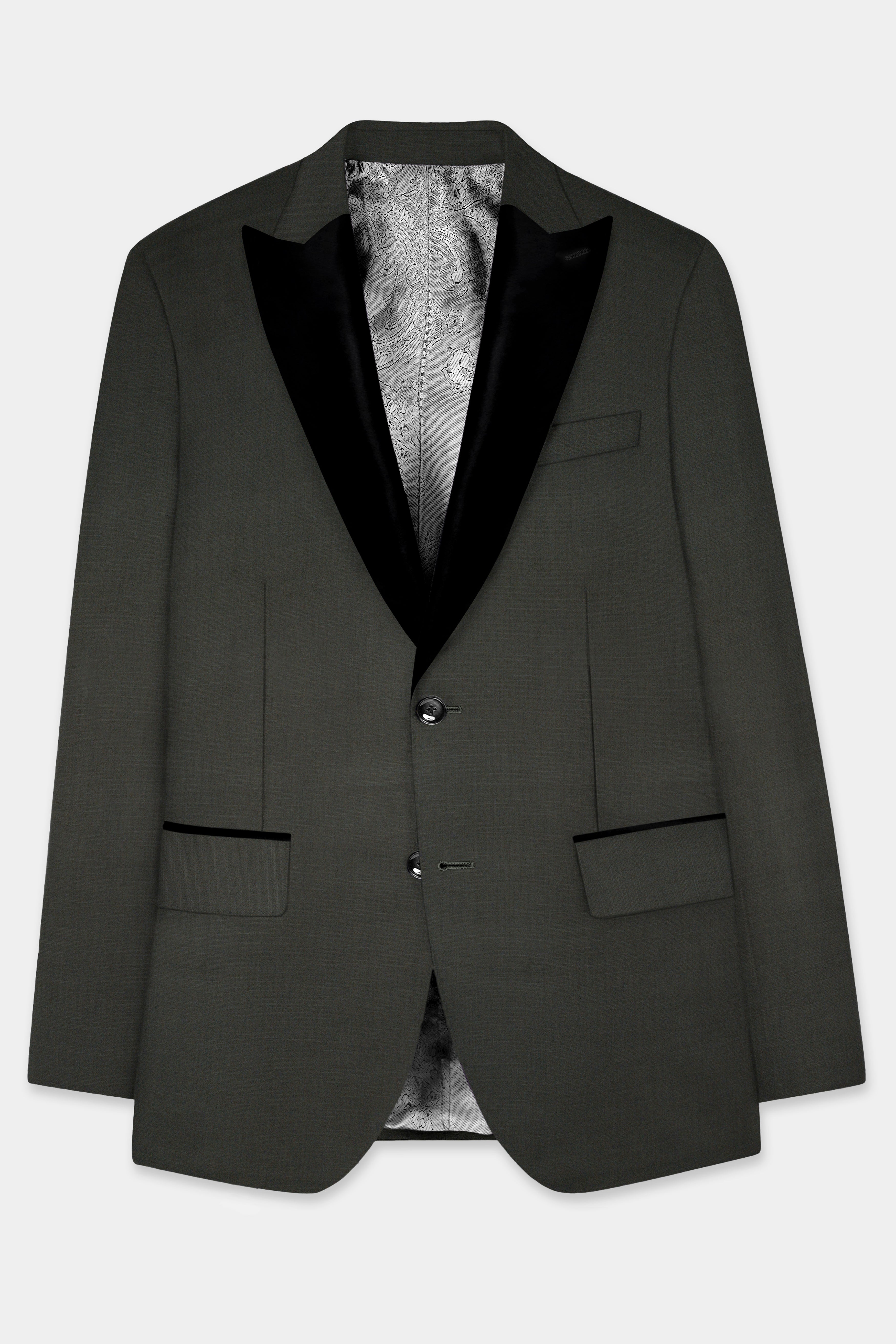 Rangoon Green Wool Blend Peak Collar Tuxedo Suit